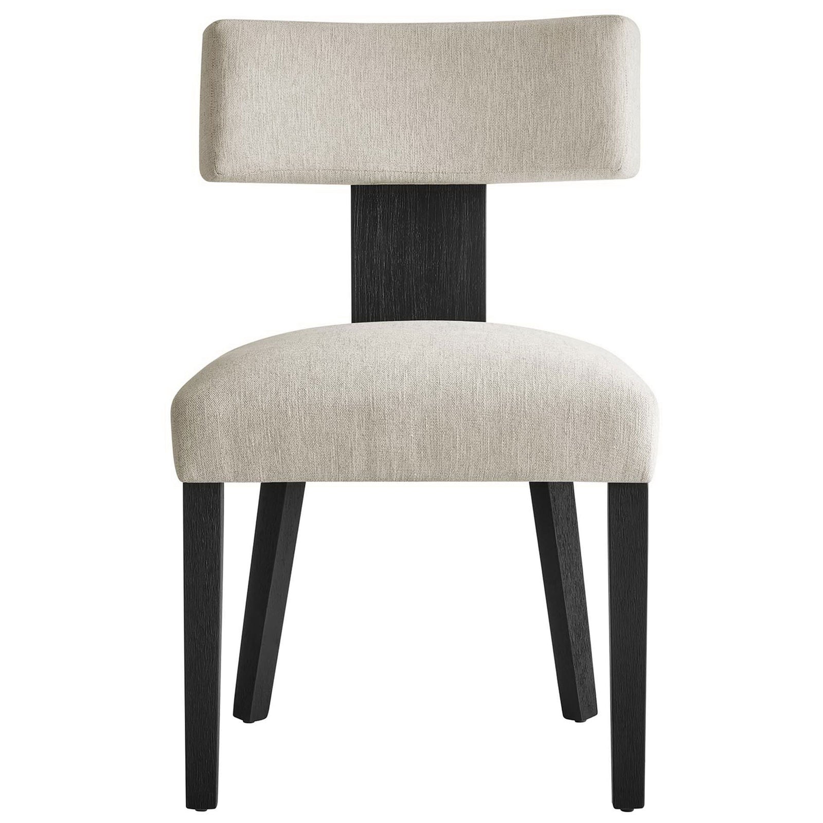 Clean armless ivory dining chair with generous foam seat and streamlined black wood base || EEI-6777-HEI-BLK || front_studio