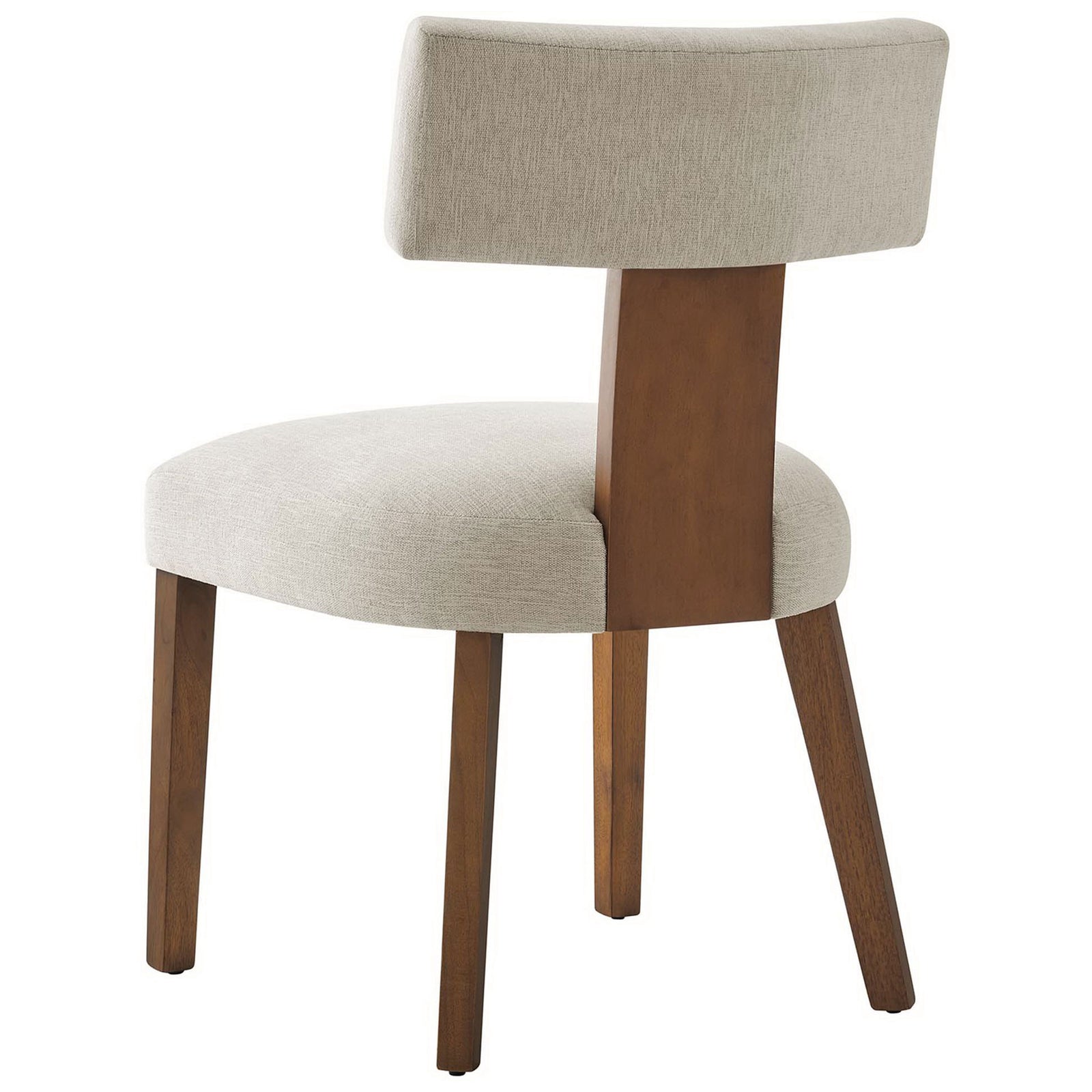 Dining chair with upholstered backrest and warm wood back support creating a modern accent. || EEI-6777-HEI-DBR || back_angle_studio