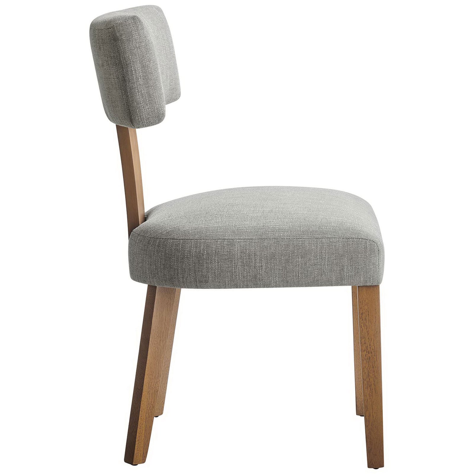 Slim-profile armless dining chair showcasing plush seat comfort and tapered wood legs. || EEI-6777-HEW-DBR || side_partial_studio
