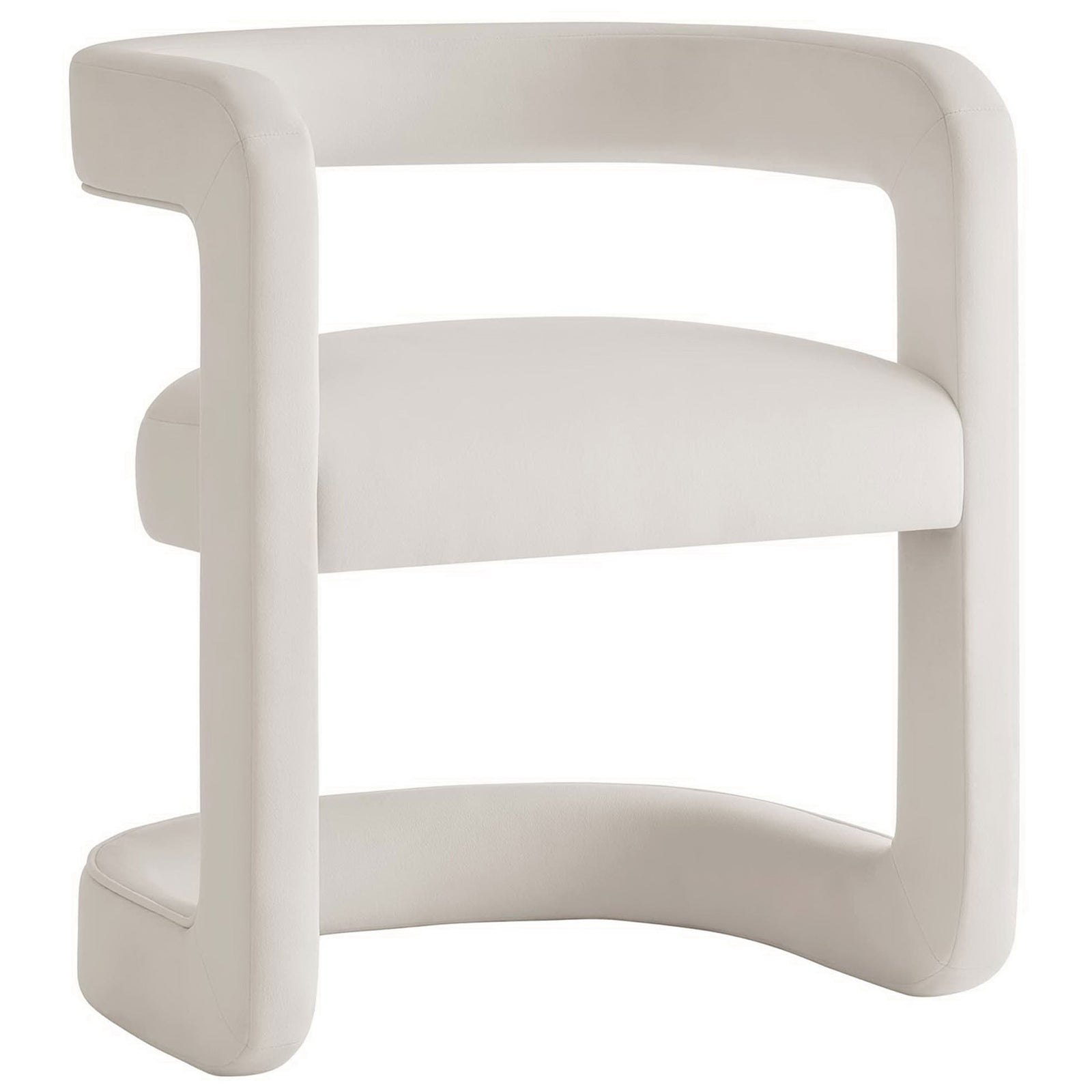 Sculpted barrel chair in alabaster performance velvet with open back and cushioned seat || EEI-6778-ALA || front_angle_studio