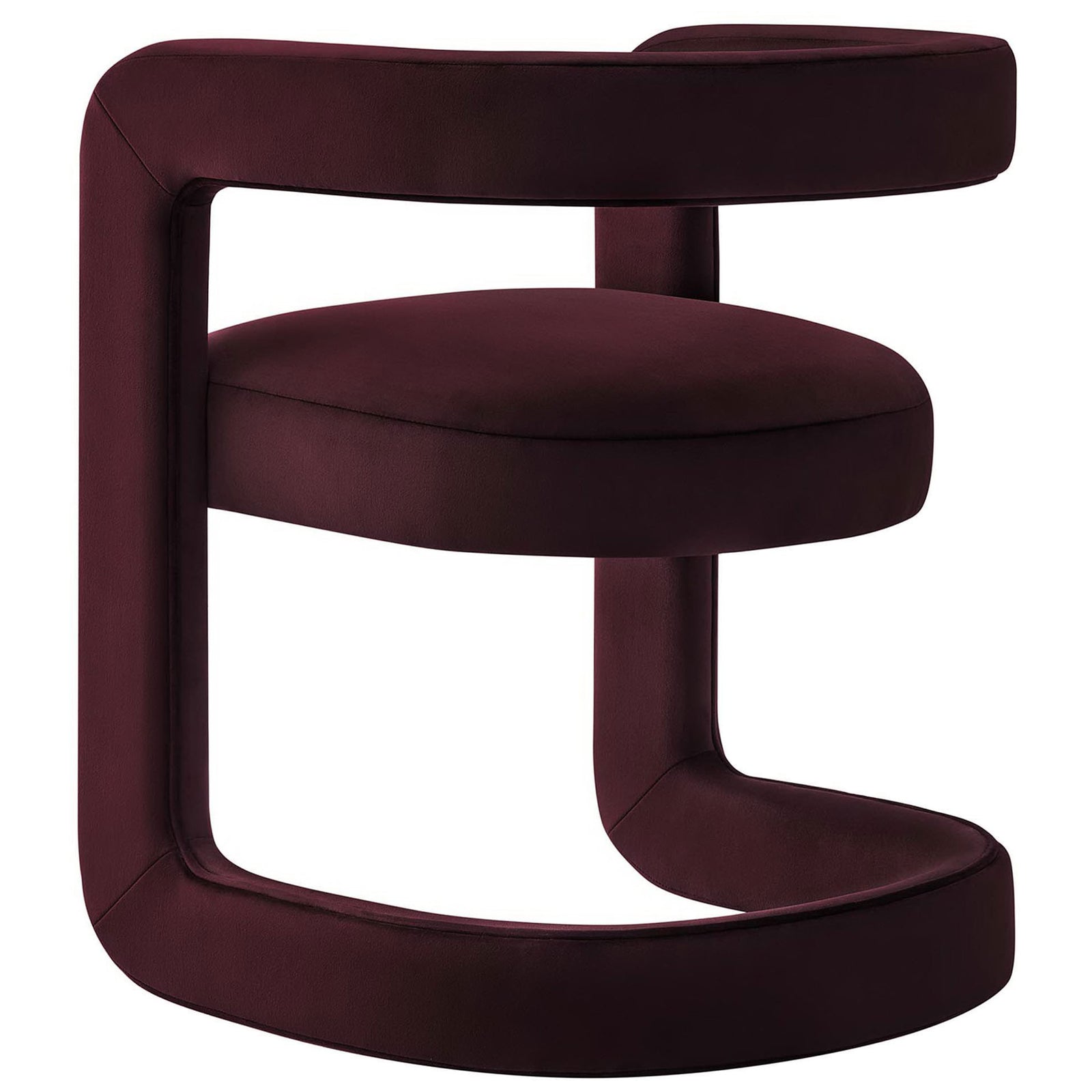 Curved open back and flowing silhouette create a bold statement in soft, stain-resistant velvet || EEI-6778-MUL || back_angle_studio