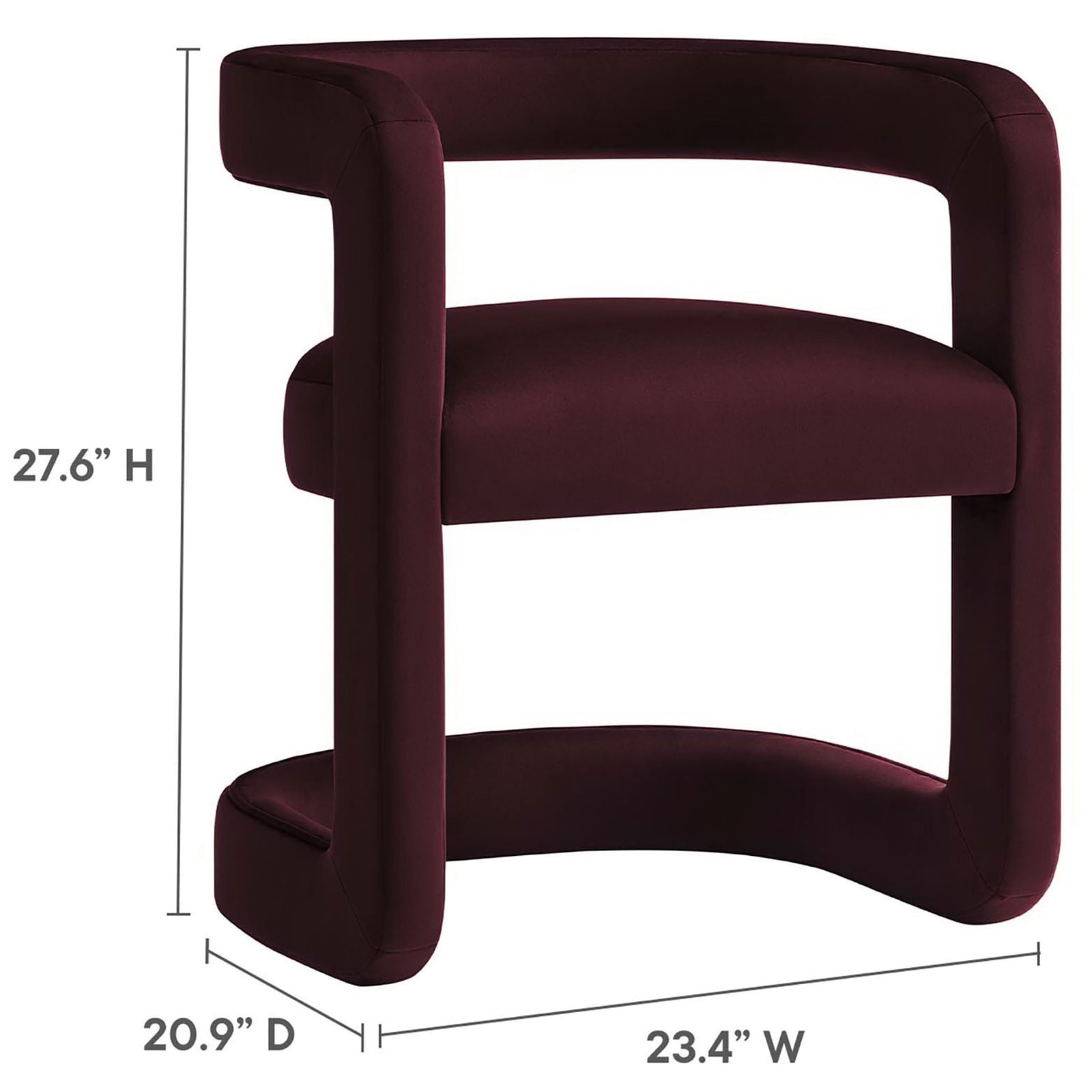 Compact barrel chair sized for small spaces with supportive open back and modern curves || EEI-6778-MUL || dimension_studio
