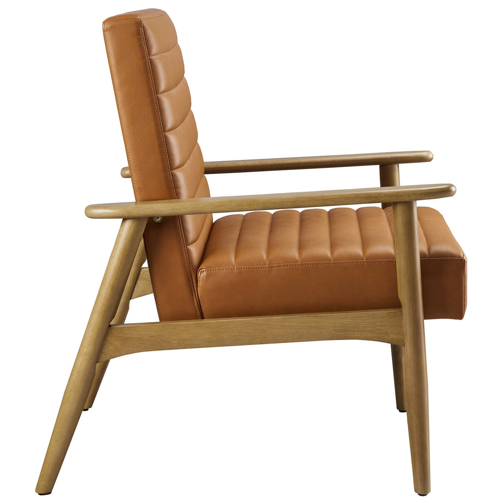Streamlined silhouette with tapered legs and open-grain rubberwood arms enhances airy, modern appeal. || EEI-6779-FRO-TAN || side_studio