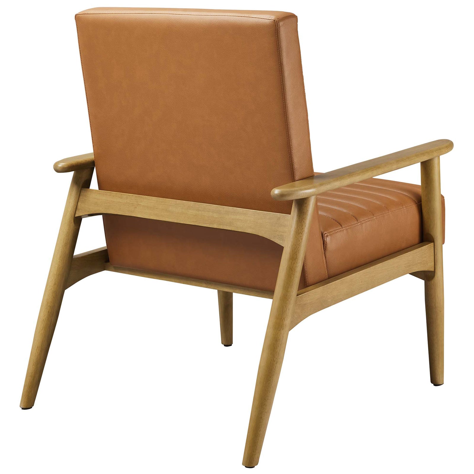 Clean back panel and sculpted wood frame showcase sturdy craftsmanship and timeless mid-century character. || EEI-6779-FRO-TAN || back_angle_studio