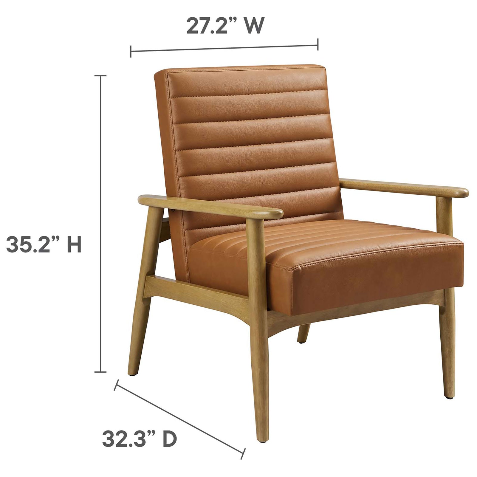 Sized at 32.3 D x 27.2 W x 35.2 H in., offering generous lounge comfort in a compact footprint. || EEI-6779-FRO-TAN || dimension_studio