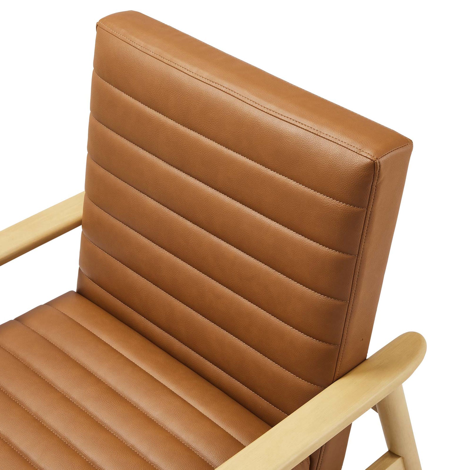Fine-grain vegan leather with precise channel stitching on the supportive back || EEI-6779-NAT-TAN || detail_studio