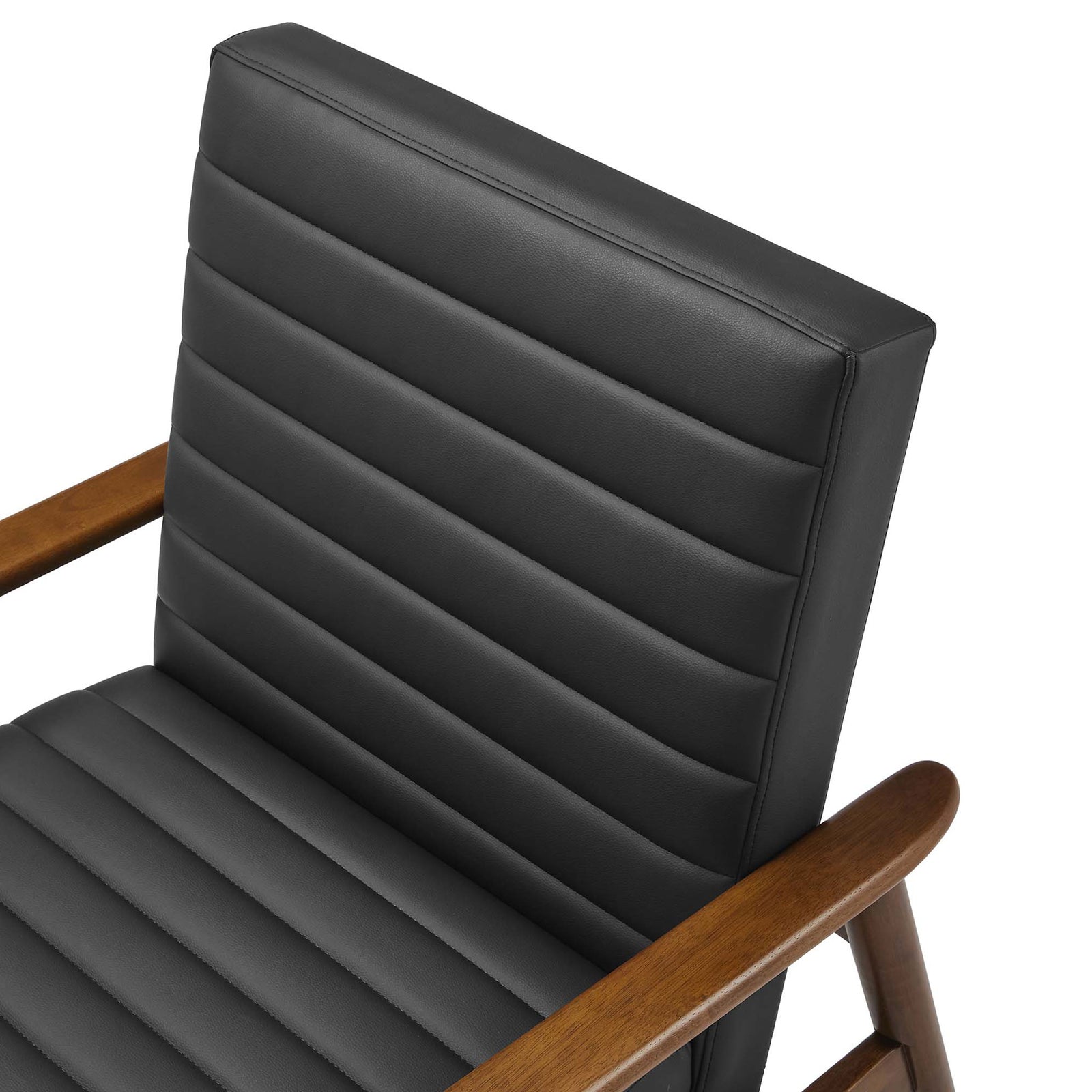 Supple vegan leather upholstery with crisp horizontal channels for a tailored, comfortable feel. || EEI-6779-WAL-BLK || detail_studio