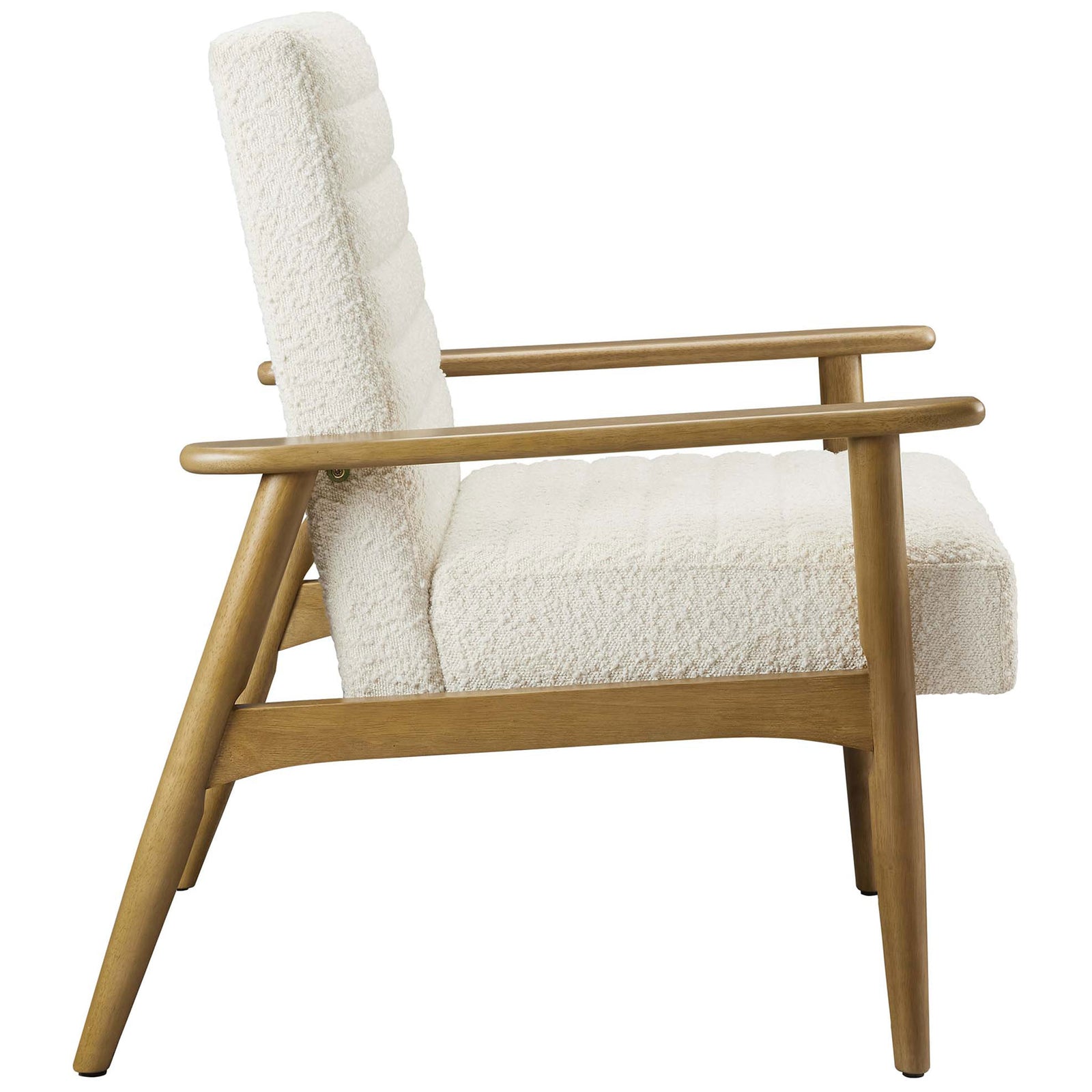 Slim profile highlights open wood arms, angled legs, and the chair's supportive seat and back || EEI-6780-FRO-IVO || side_studio