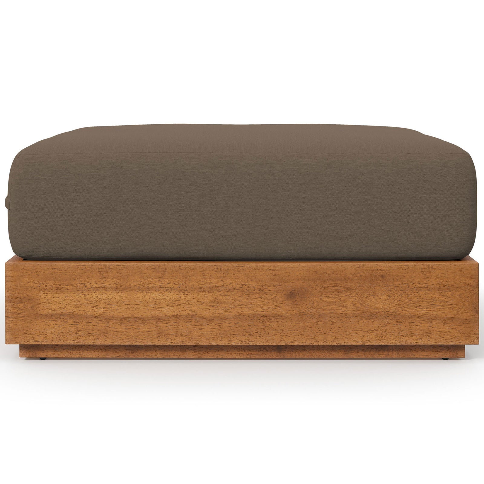 Tahoe acacia wood patio ottoman with plush cocoa cushion and clean low-profile silhouette || EEI-6785-NAT-COA || front_studio