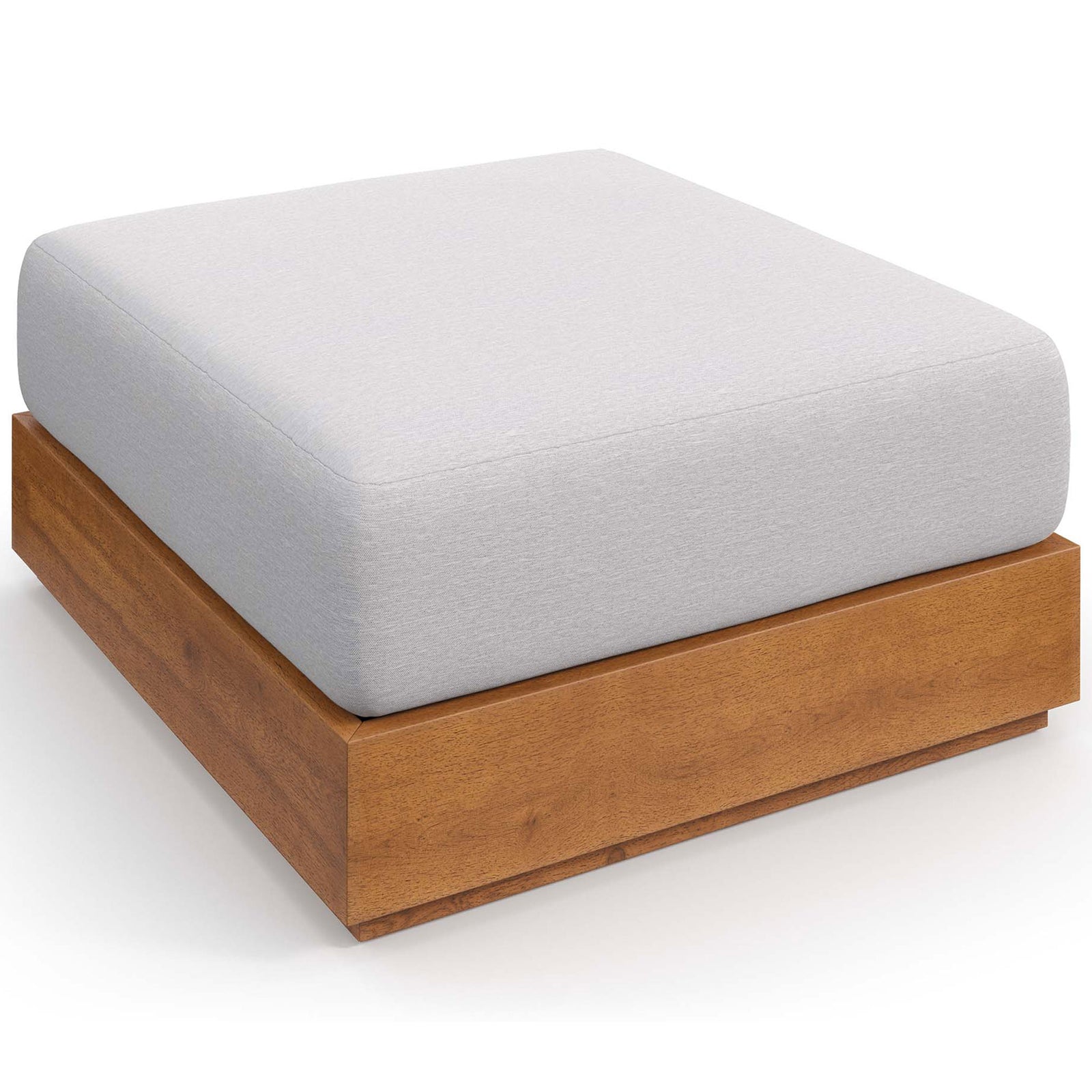 Generously sized light gray ottoman offers versatile extra seating or a comfortable footrest outdoors || EEI-6785-NAT-LGR || front_angle_studio