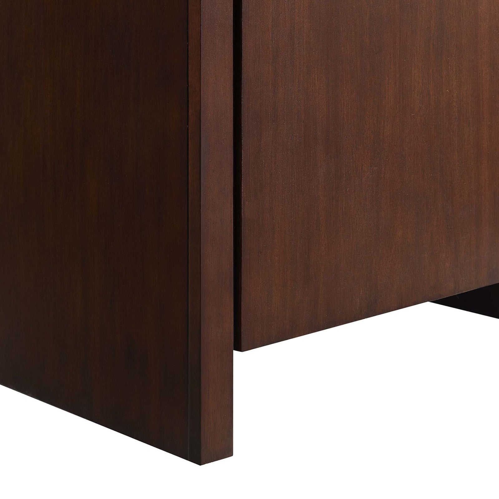 Sturdy base detail with clean lines and subtle recessed plinth || EEI-6788-WAL-WHI || leg_studio