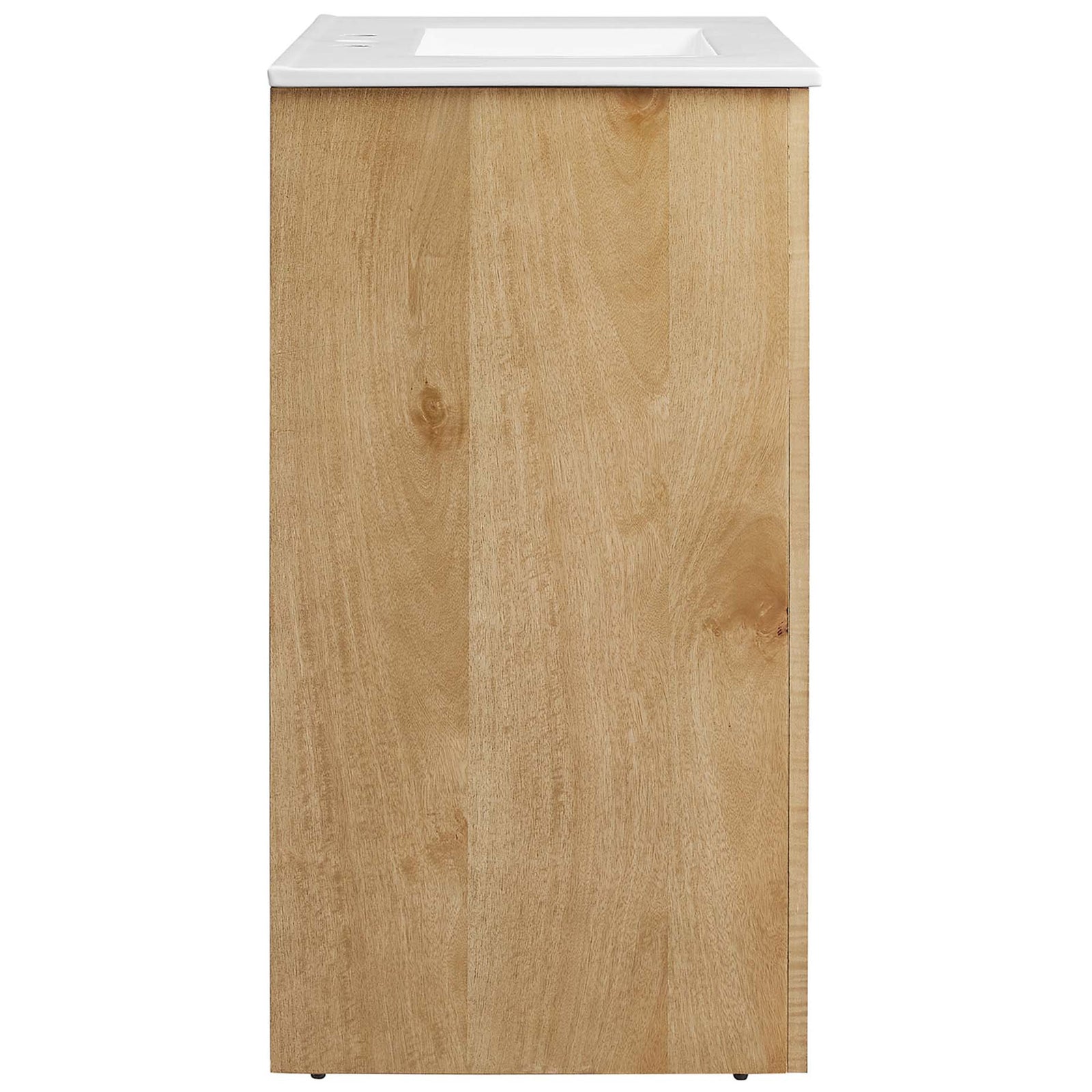 Sleek oak-finish profile with smooth edges and integrated ceramic top. || EEI-6790-OAK-WHI || side_studio