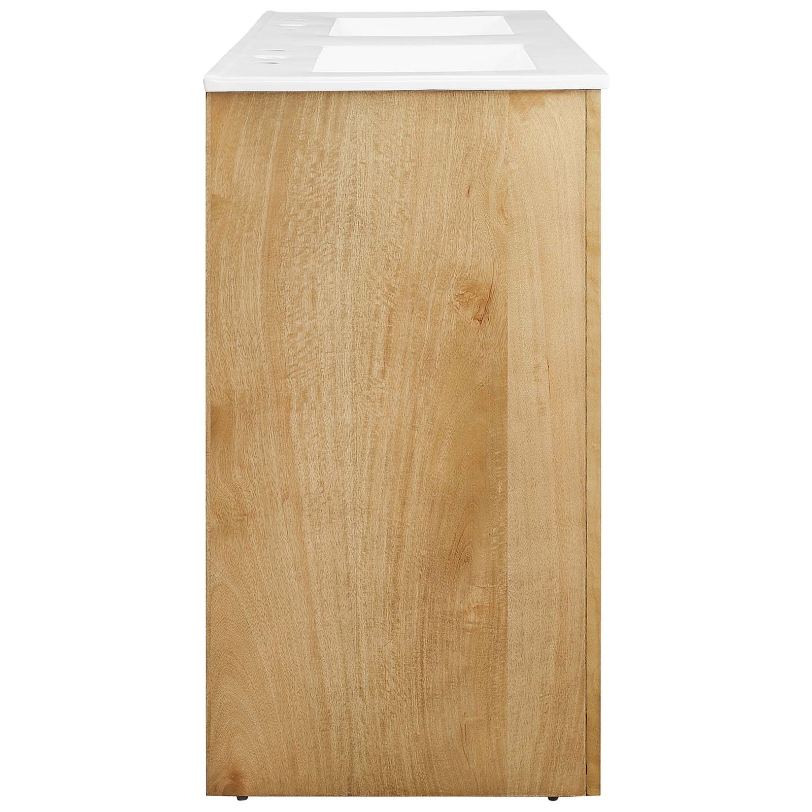Streamlined oak vanity profile with smooth wood grain and integrated countertop || EEI-6792-OAK-WHI || side_studio