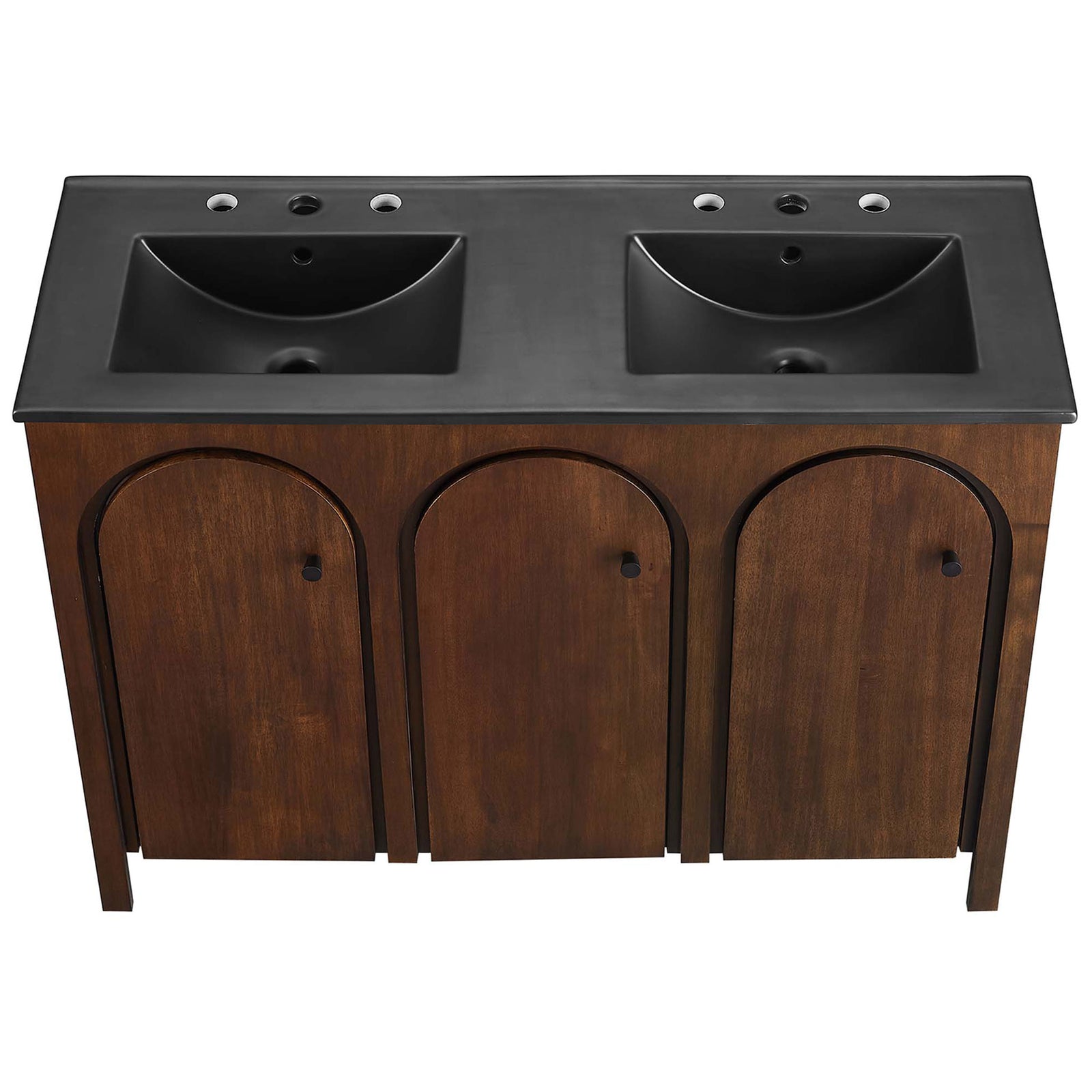 Integrated matte black countertop with twin basins and pre-drilled faucet holes for easy setup || EEI-6793-WAL-BLK || top_studio