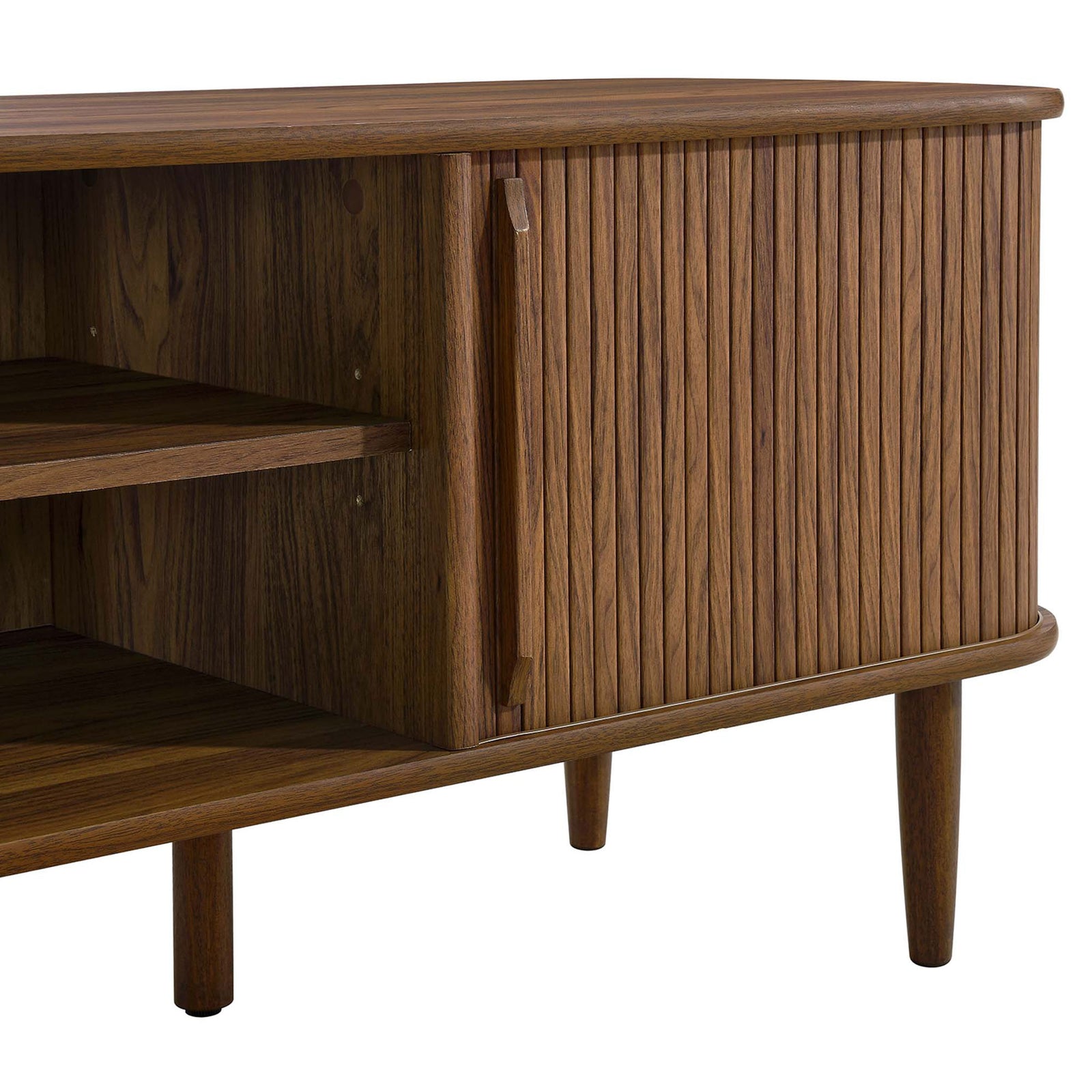 Tapered walnut legs and vertical slats create a refined mid-century look || EEI-6795-WAL || storage_studio