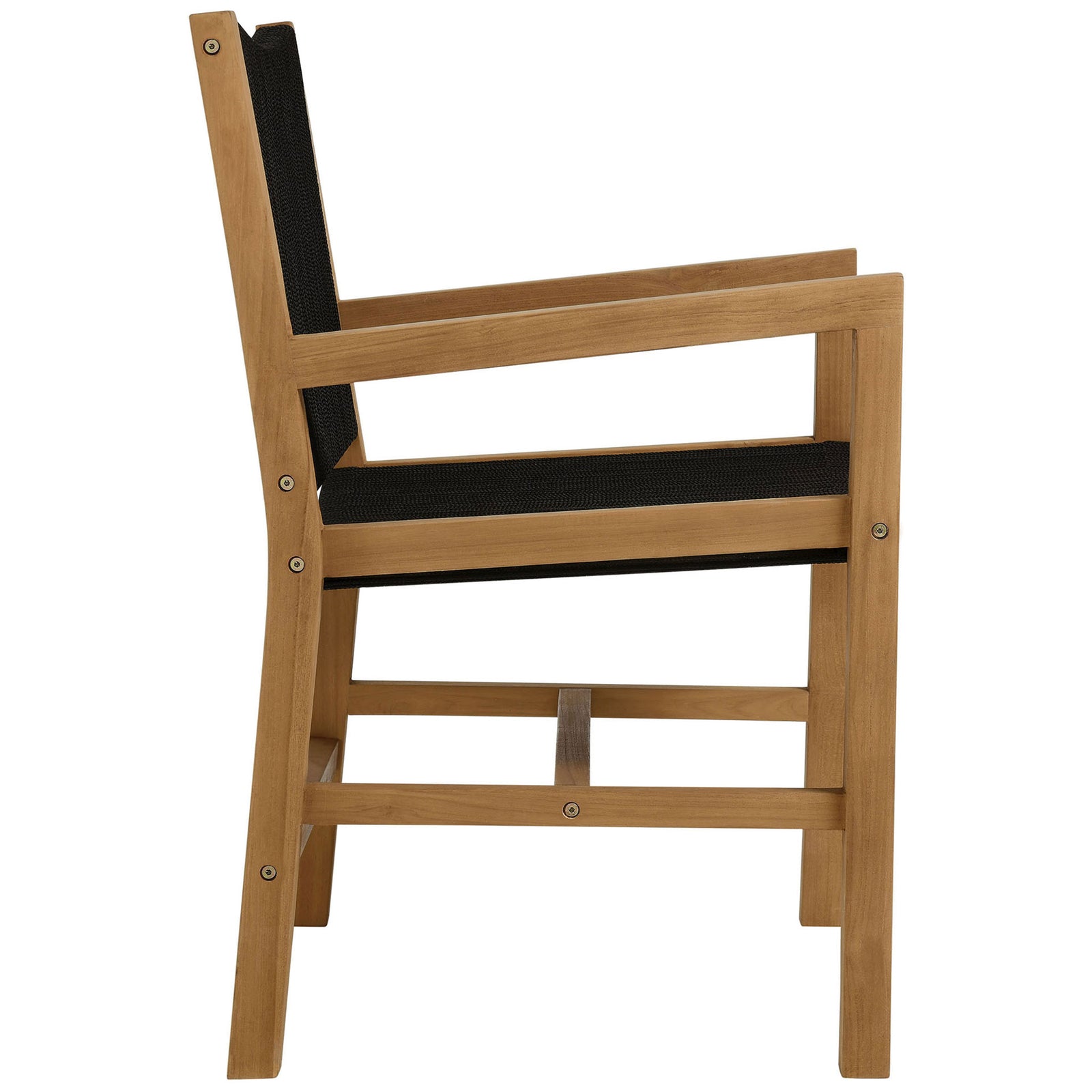 Teak and black rope armchair shows slim silhouette and gently reclined back for added comfort || EEI-6806-NAT-BLK || side_studio