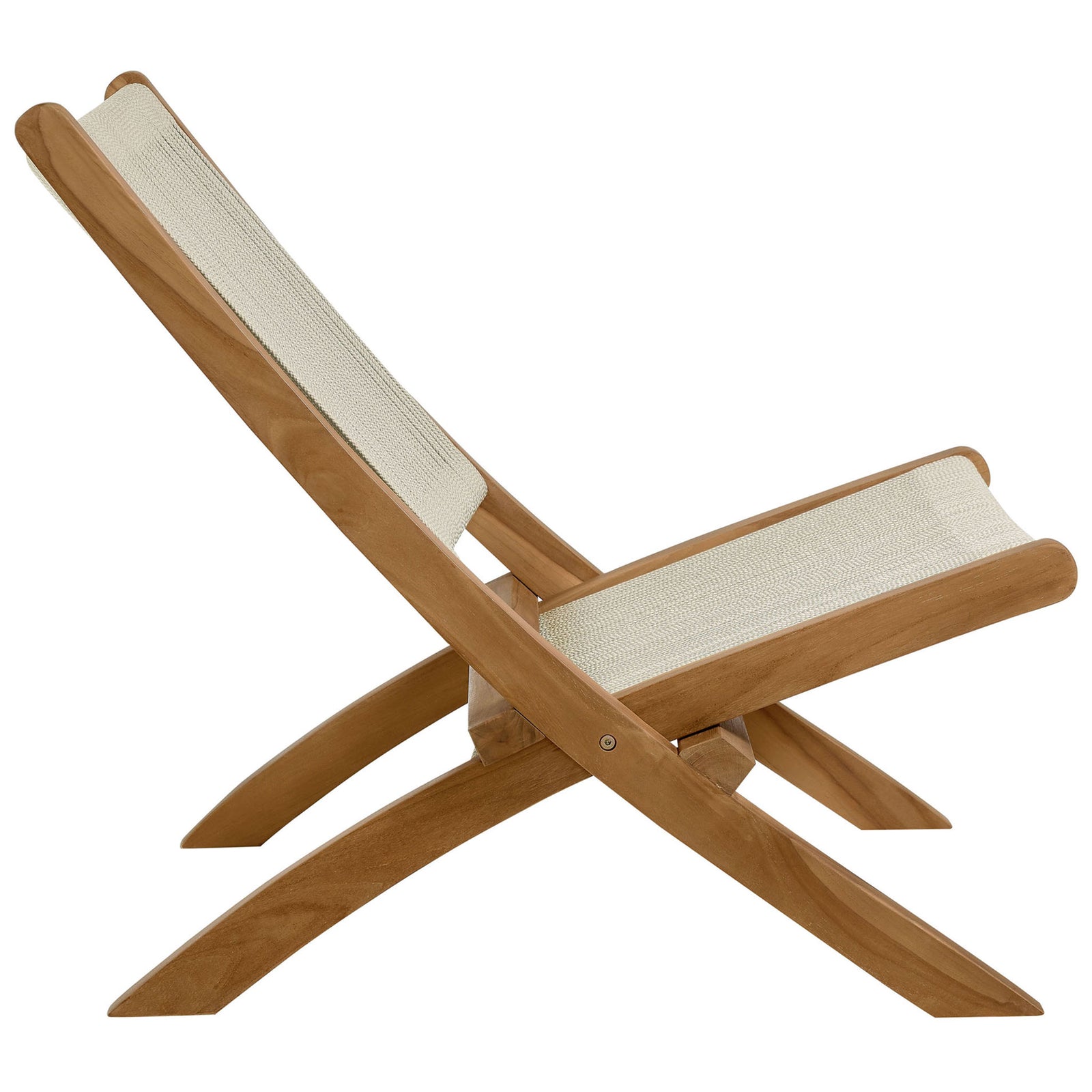 Low-profile teak lounge chair featuring a softly reclined natural rope seat and backrest || EEI-6808-NAT-NAT || side_studio