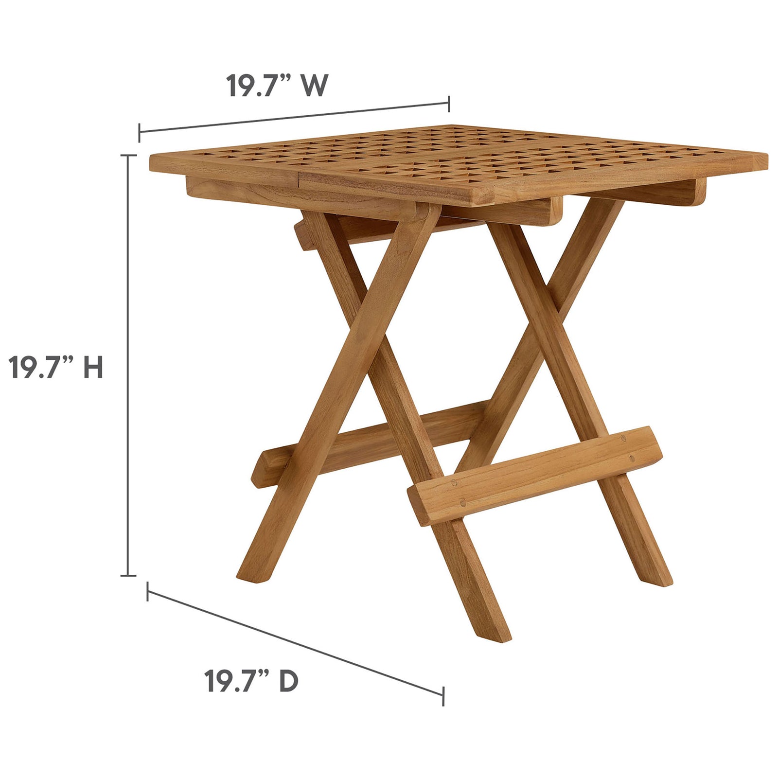 Dimension diagram of Vienna teak side table with 19.7 inch width, depth, and height || EEI-6810-NAT || dimension_studio