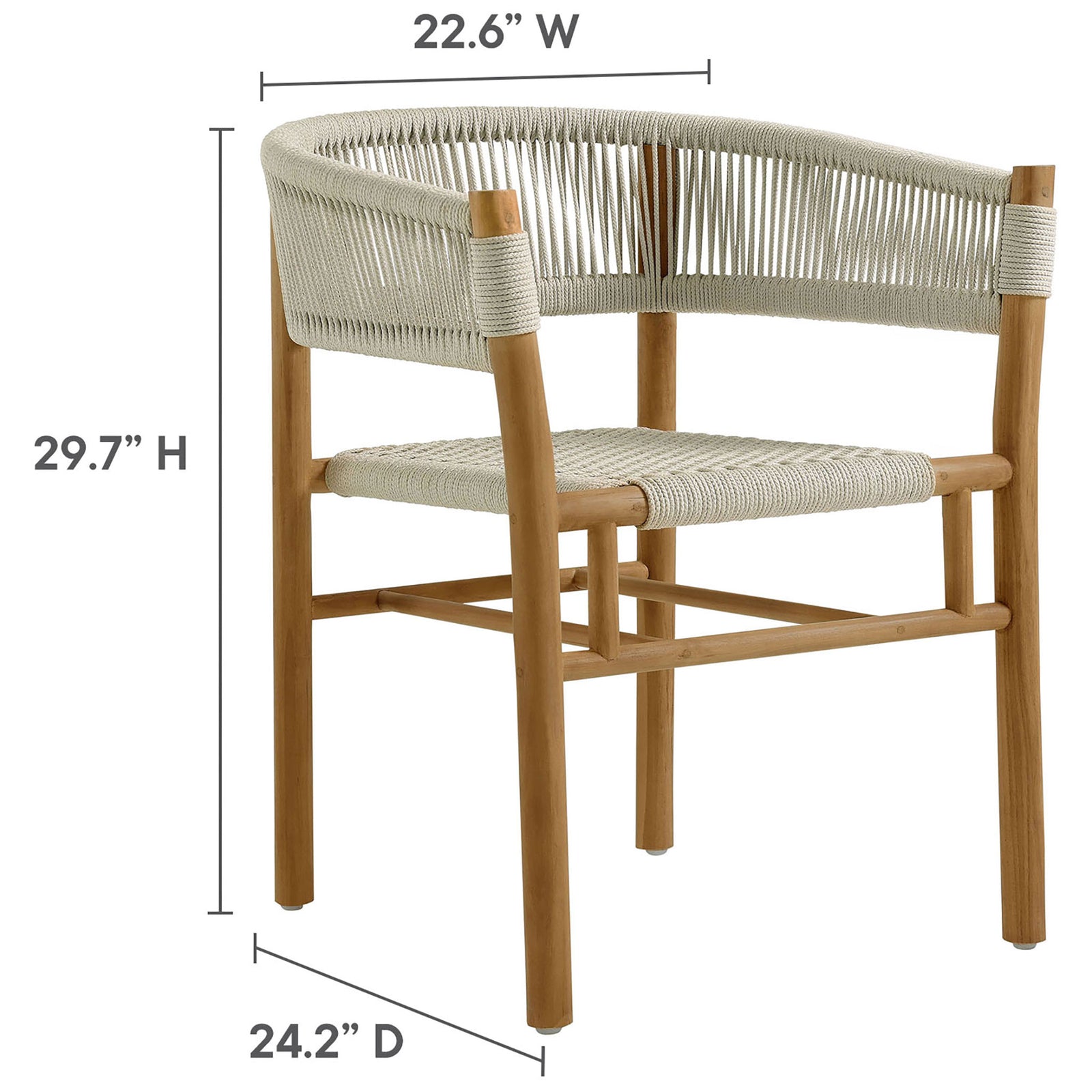 Dimension diagram showing height, width, and depth of the Vienna natural rope dining armchair || EEI-6811-NAT-NAT || dimension_studio
