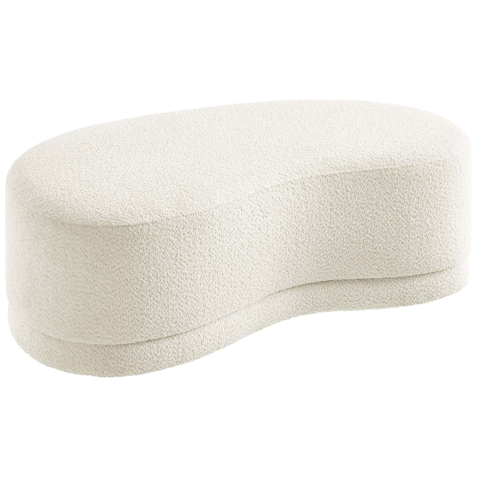 Low-profile cream bench ottoman features smooth, continuous lines for a sleek minimalist look. || EEI-6816-CRE || front_angle_studio