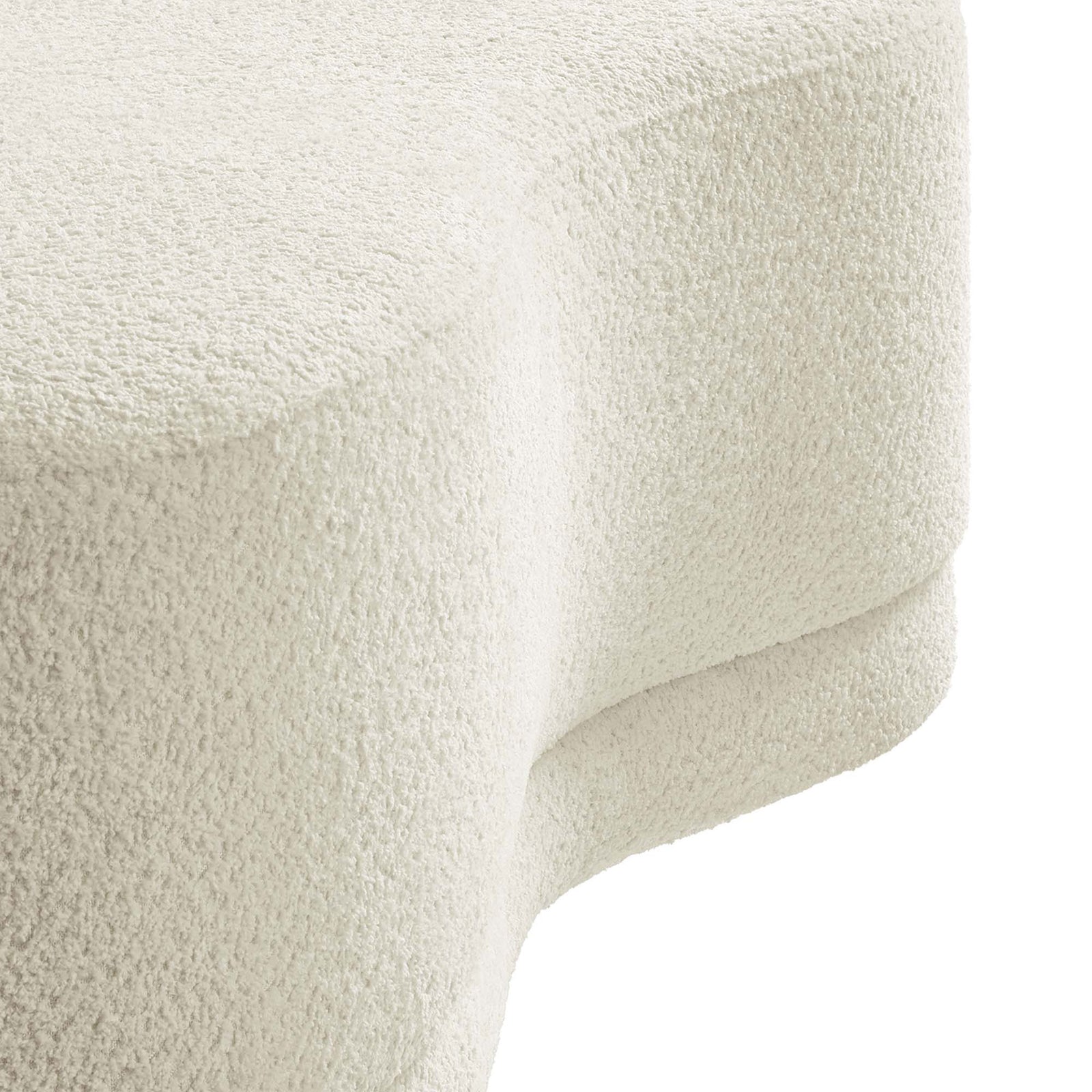 Textured surface reveals the ottoman's boucle-style chenille fabric and plush, cushioned profile. || EEI-6816-CRE || detail_studio