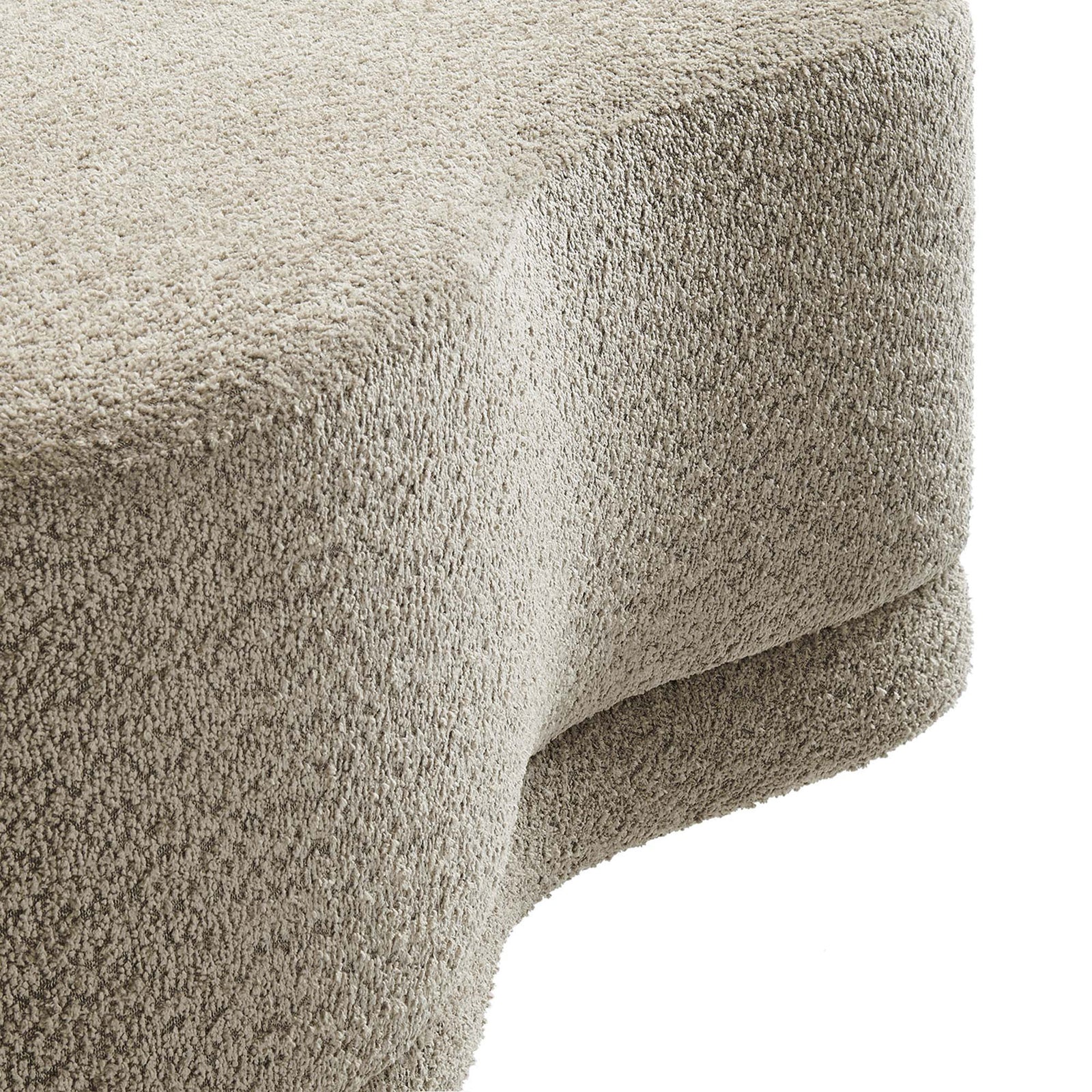 Textured boucle-style chenille upholstery and smooth rounded edging on the Nimbus oat ottoman bench || EEI-6816-OAT || detail_studio