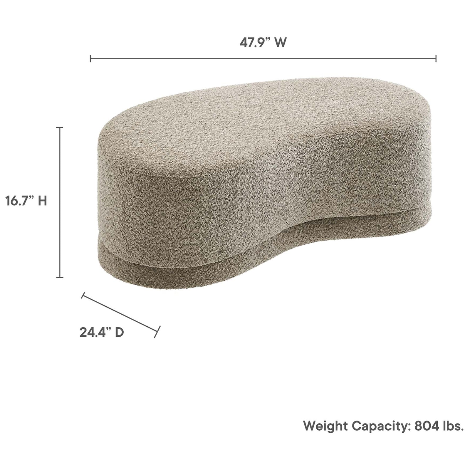 Generously scaled Nimbus oat chenille ottoman bench with supportive cushioning and 804 pound weight capacity || EEI-6816-OAT || dimension_studio