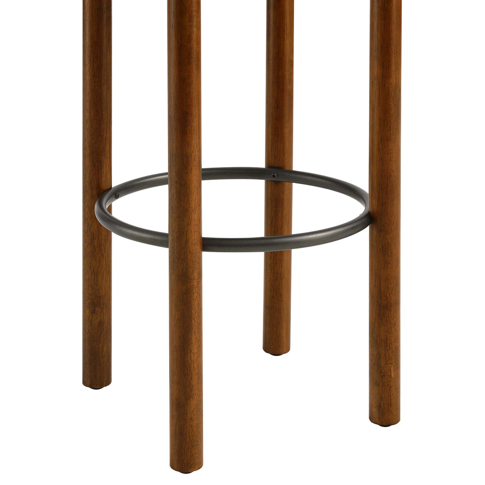 Strong walnut legs encircle a matte ring footrest for balanced, long-lasting support || EEI-6819-WAL-TAU || detail_studio