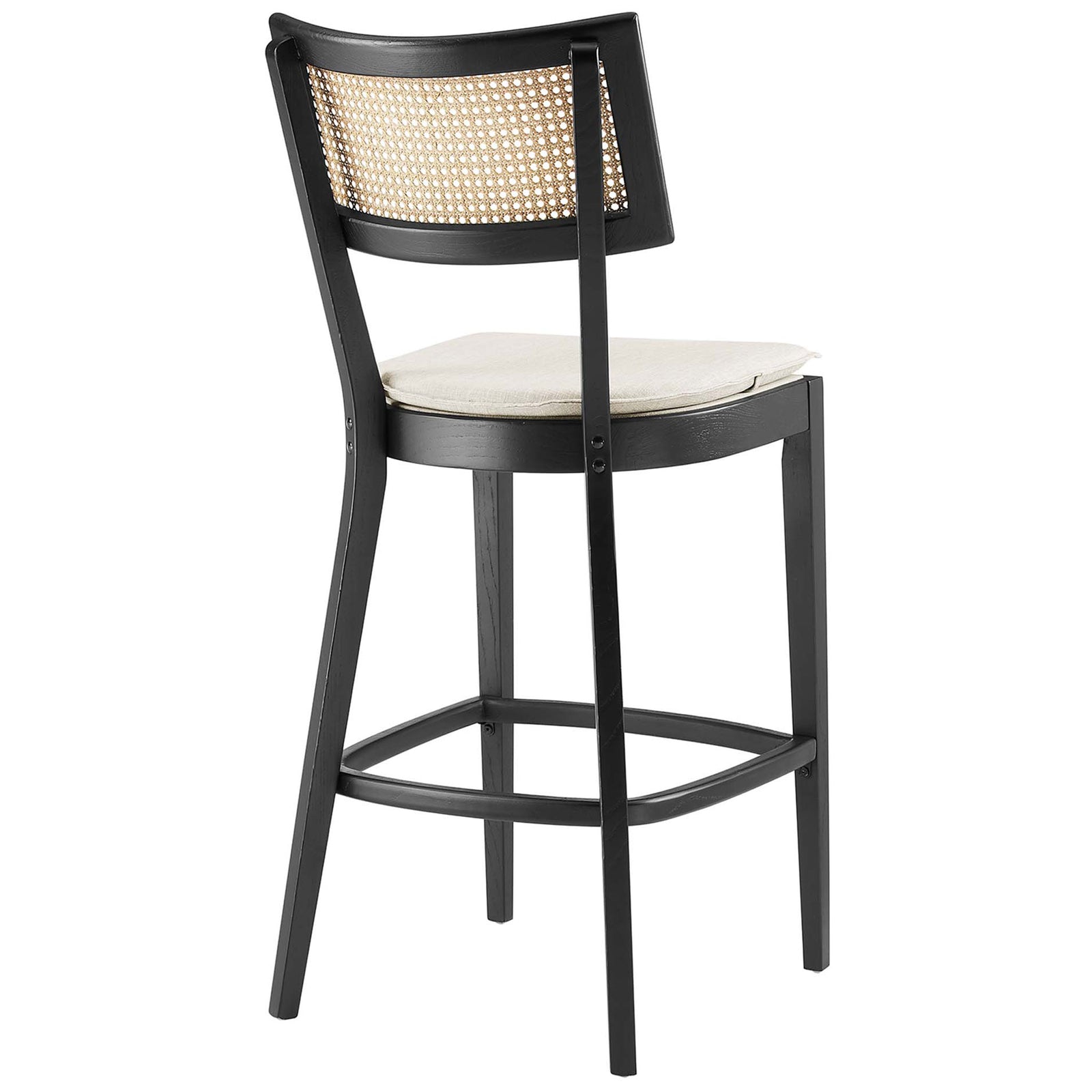 Cane back panel offers texture and ventilation within a sleek frame || EEI-6820-BLK-BEI || back_angle_studio