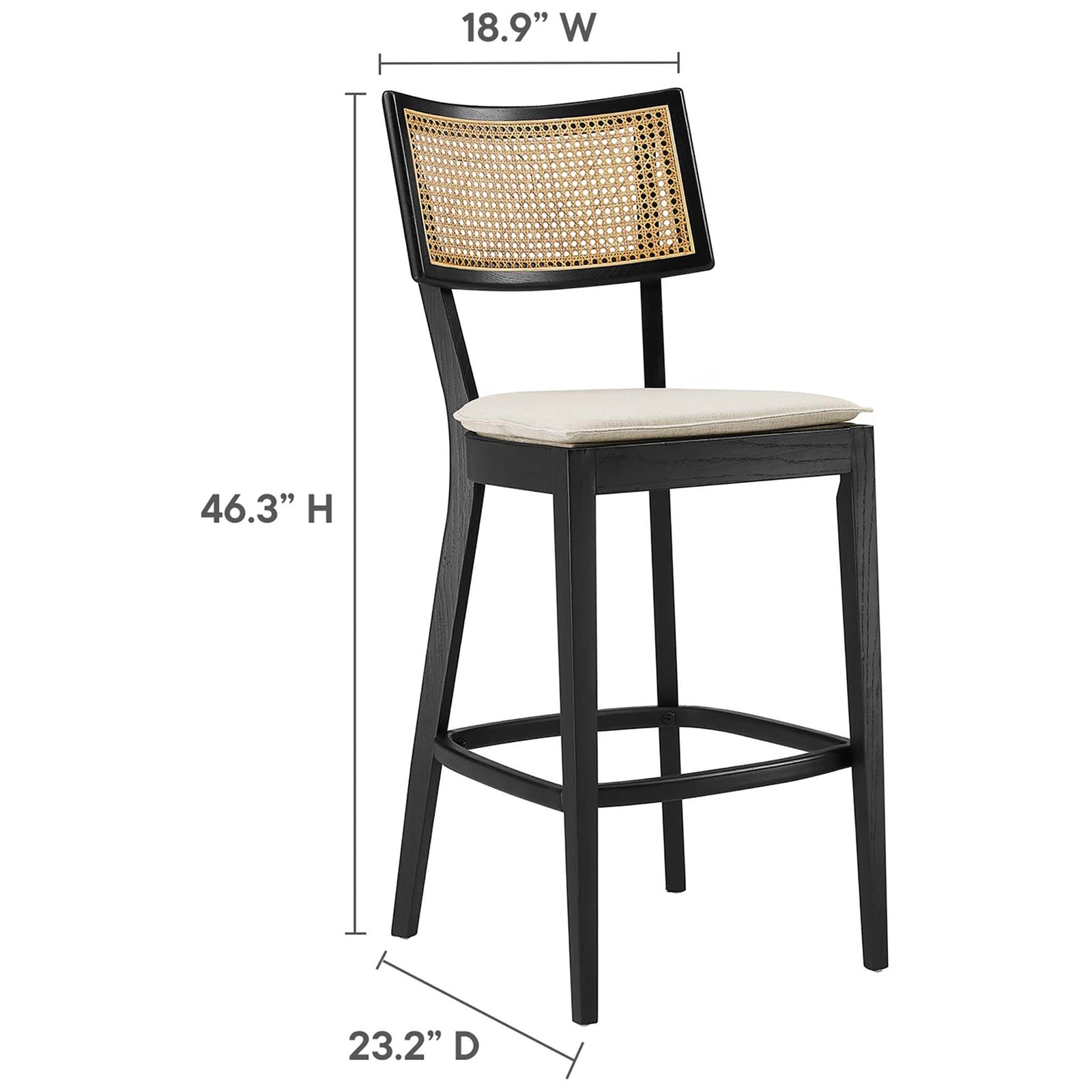 Sized for bar-height seating with a comfy, easy-clean cushion || EEI-6820-BLK-BEI || dimension_studio