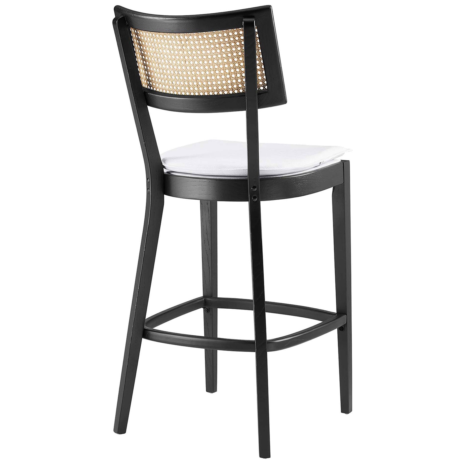 Graceful arched rattan back framed in sleek black wood || EEI-6820-BLK-WHI || back_angle_studio
