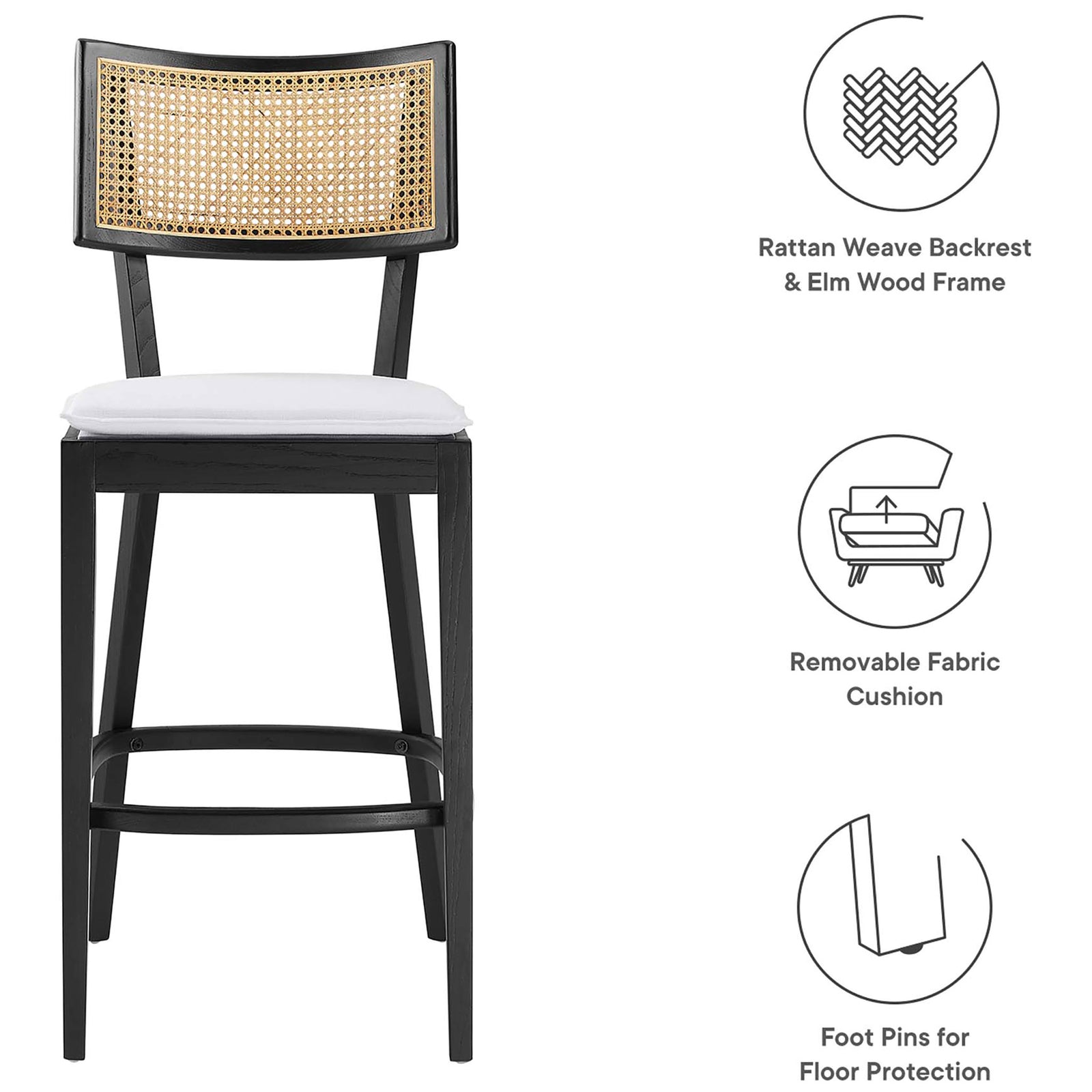 Elm wood strength, removable seat cover, and floor-friendly foot pins || EEI-6820-BLK-WHI || callout_studio