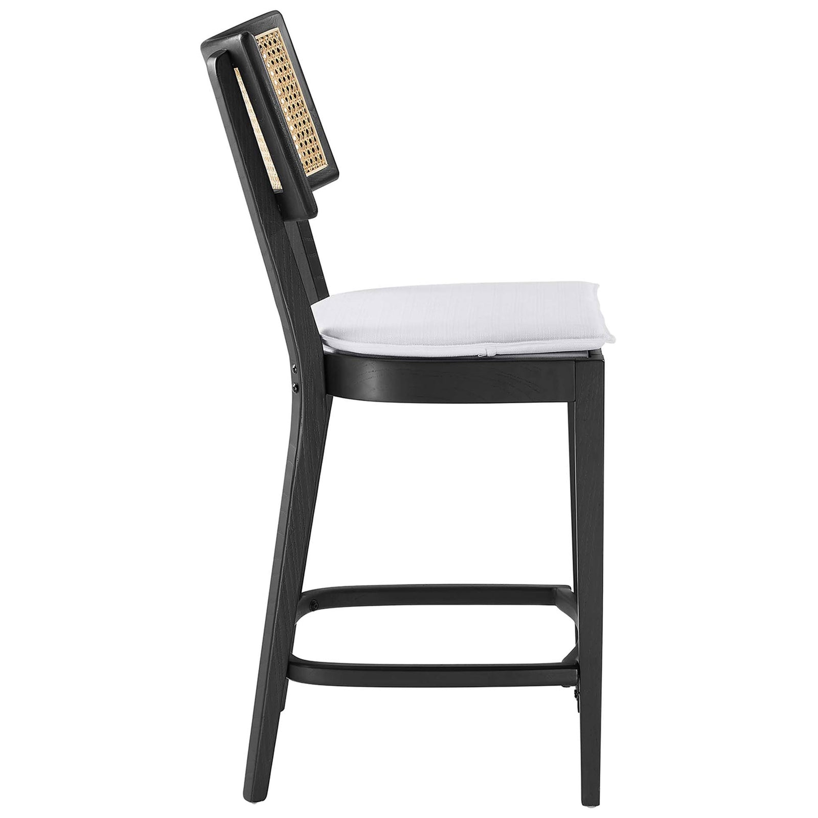 Slim counter-height profile with softly splayed legs and integrated footrest || EEI-6821-BLK-WHI || side_studio