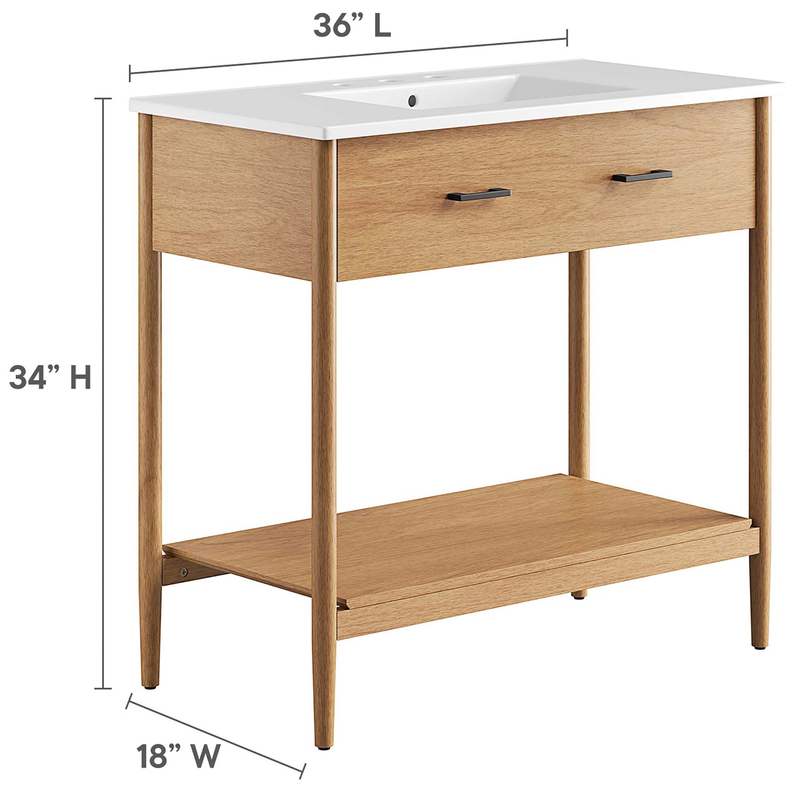 Measured dimensions displayed for the vanity with integrated 36-inch ceramic sink. || EEI-6822-NAT-WHI || dimension_studio