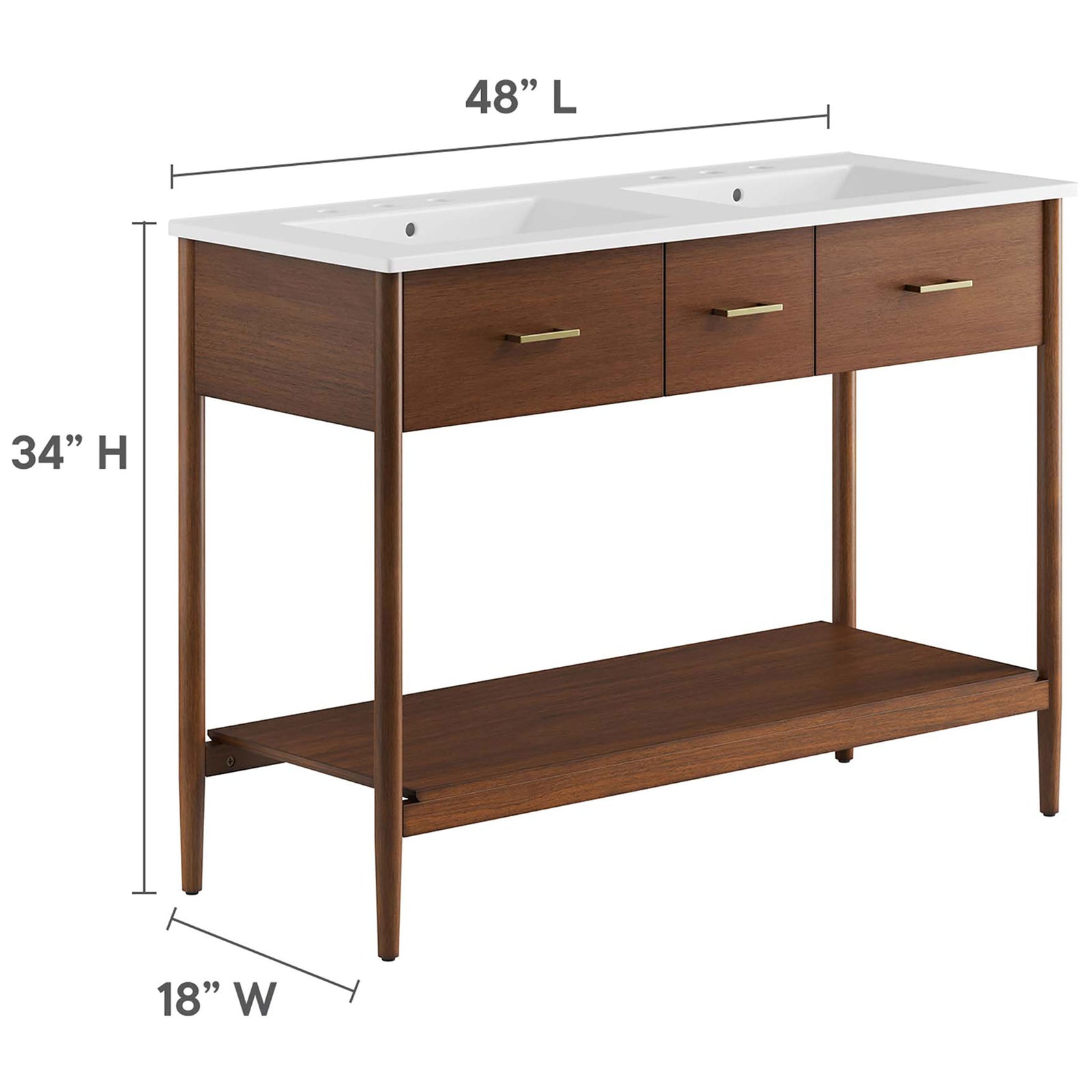 48 x 18 x 34 inch double sink vanity dimensions for a confident fit || EEI-6826-WAL-WHI || dimension_studio