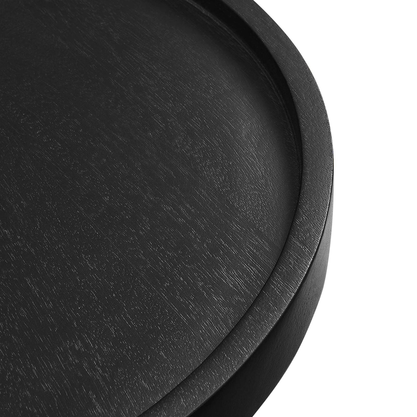 Close-up of the black mango wood tray edge highlighting the smooth finish and subtle grain || EEI-6830-BLK || detail_studio