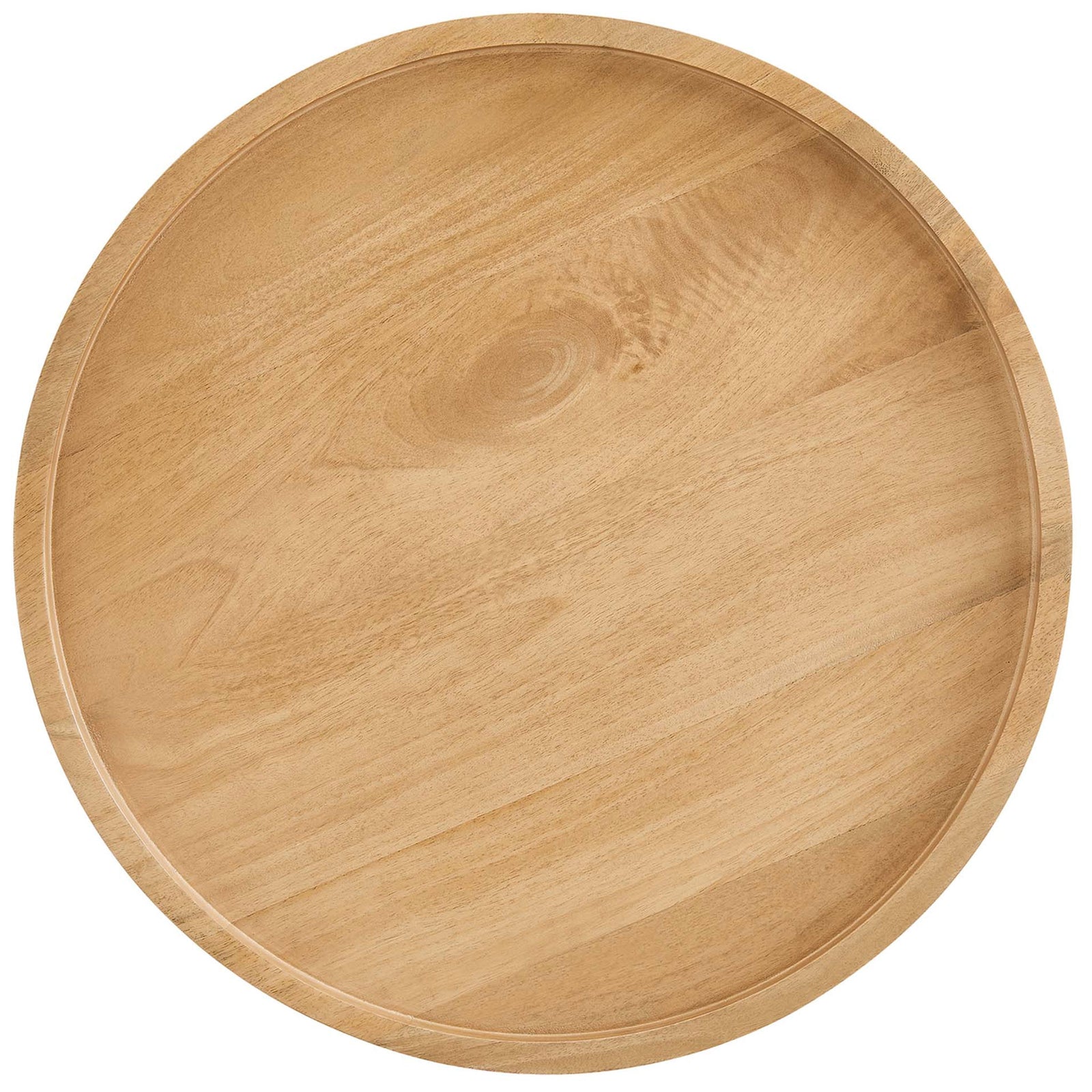 Top view of the natural mango wood tray surface showcasing the circular form and subtle grain || EEI-6830-NAT || top_studio
