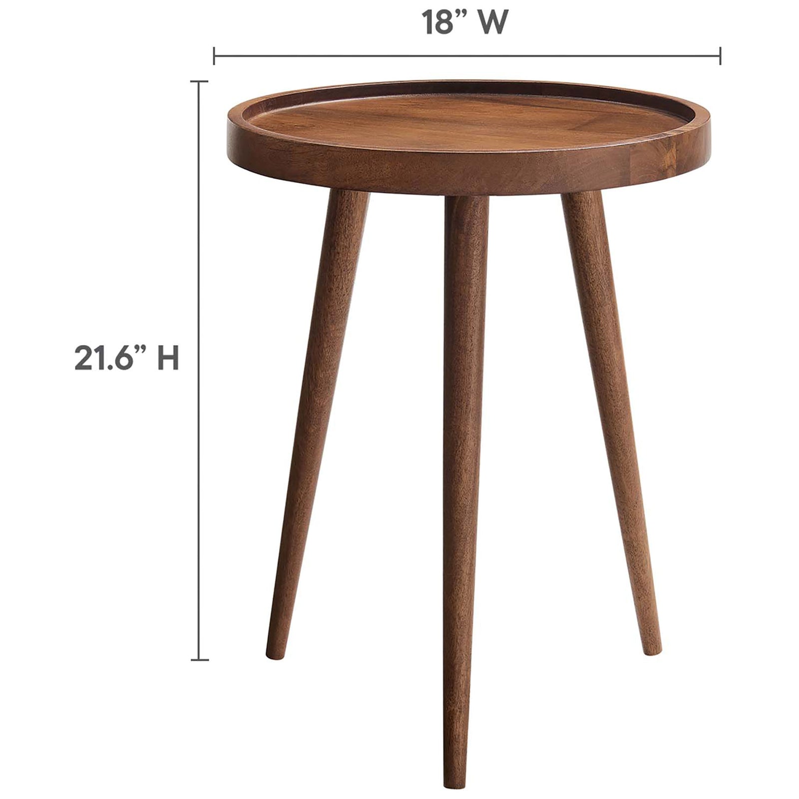 Chiro round side table sized at 18 inches wide and 21.6 inches high to fit neatly beside a sofa or chair || EEI-6830-WAL || dimension_studio