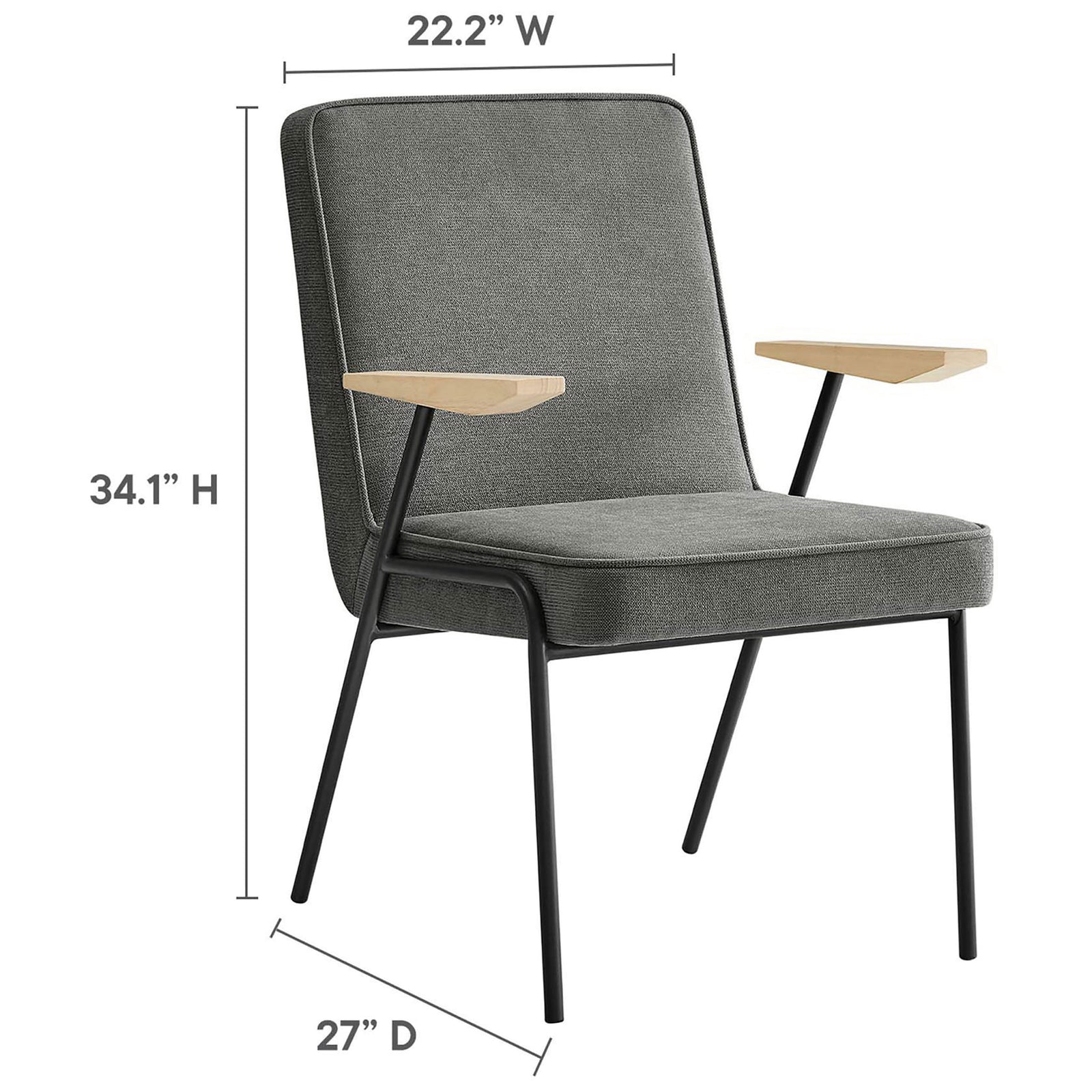 Vista dining armchair with labeled height, width, and depth dimensions for easy planning. || EEI-6835-SLA || dimension_studio
