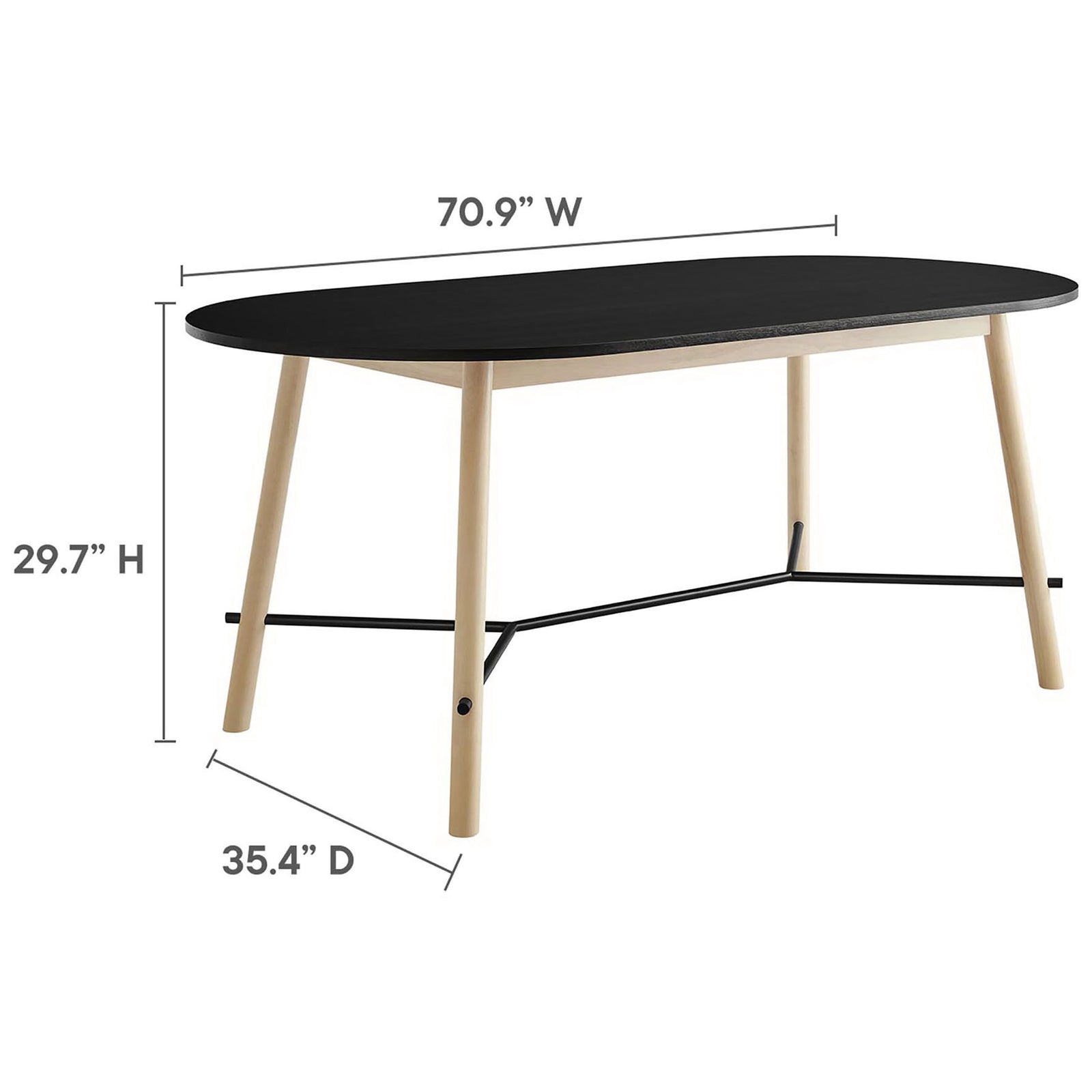 Dimension diagram of the Infuse dining table showing overall width, depth, and height measurements || EEI-6836-BLK-OAK || dimension_studio