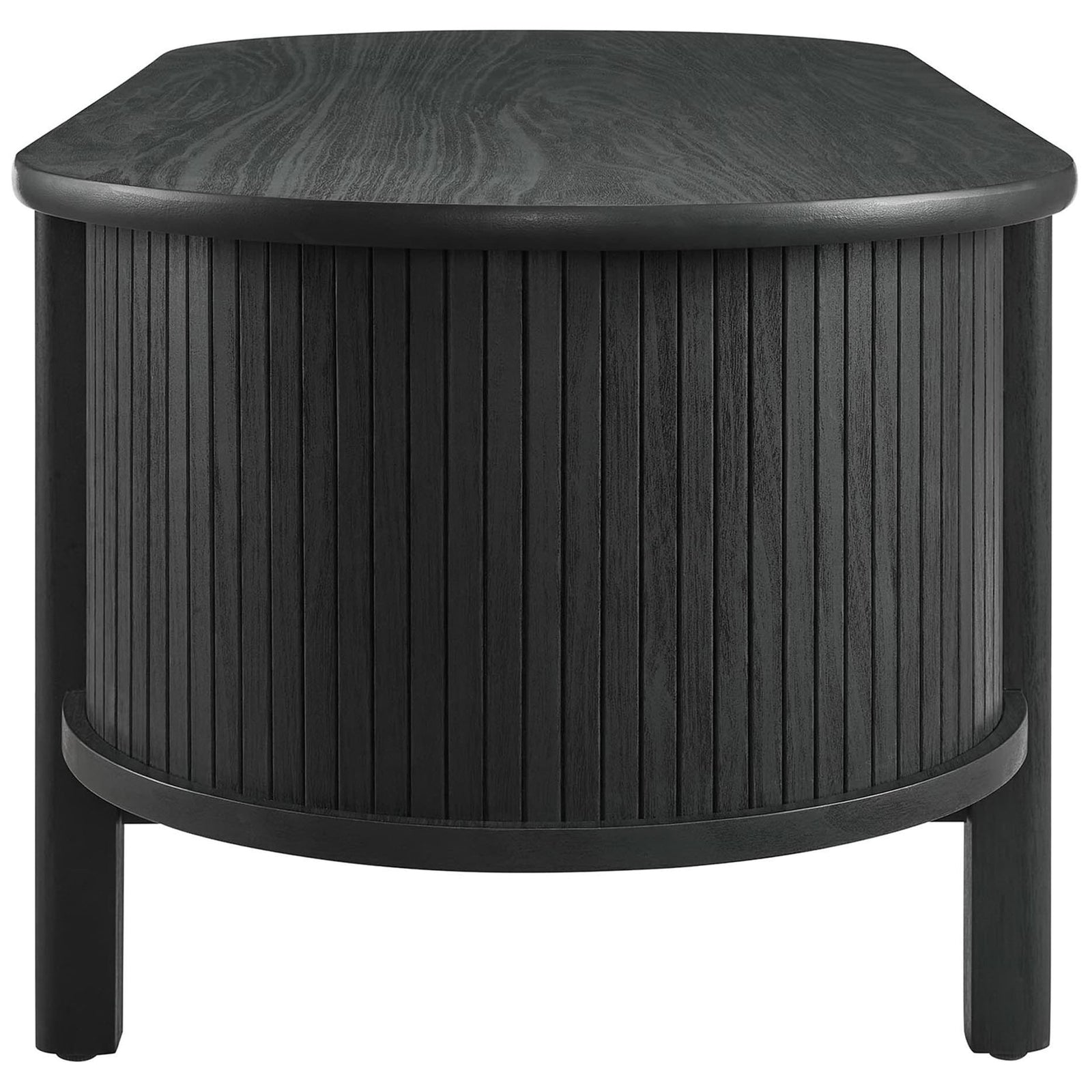Rounded end with vertical fluting highlights the table's sculpted craftsmanship and black finish. || EEI-6837-BLK || side_studio