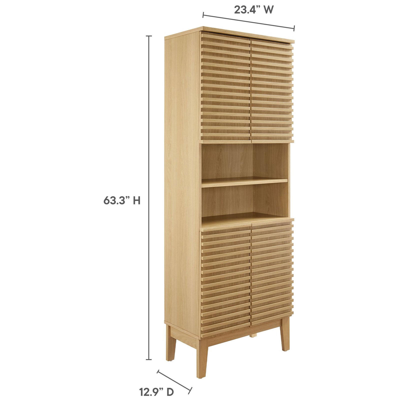 Space-saving tall cabinet with a slim footprint and generous vertical storage || EEI-6852-OAK || dimension_studio