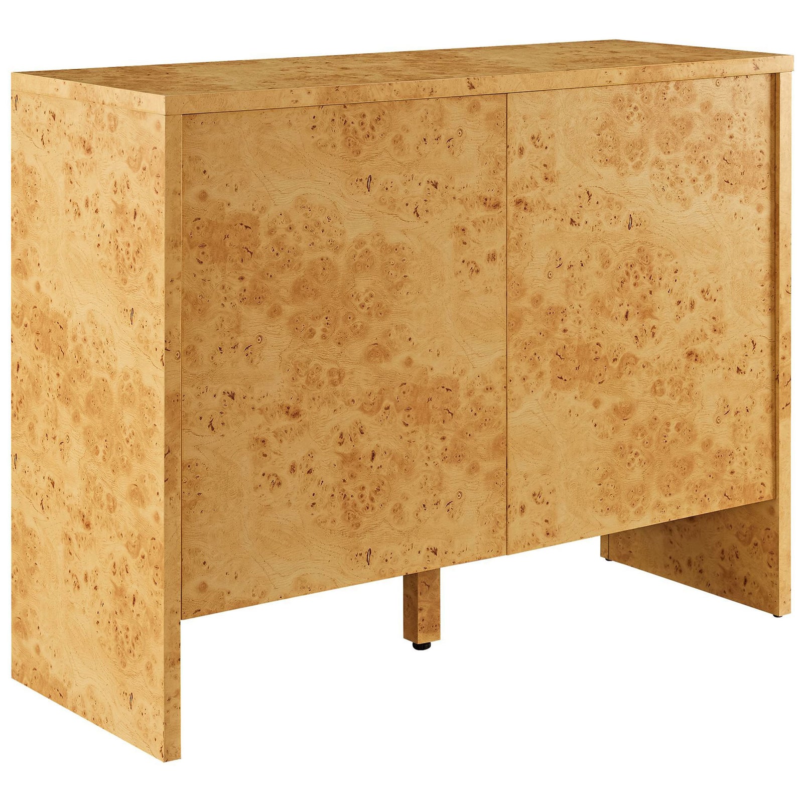 Modern Hudson burl wood sideboard with clean lines and rich natural grain for versatile storage. || EEI-6859-BUR || front_angle_studio