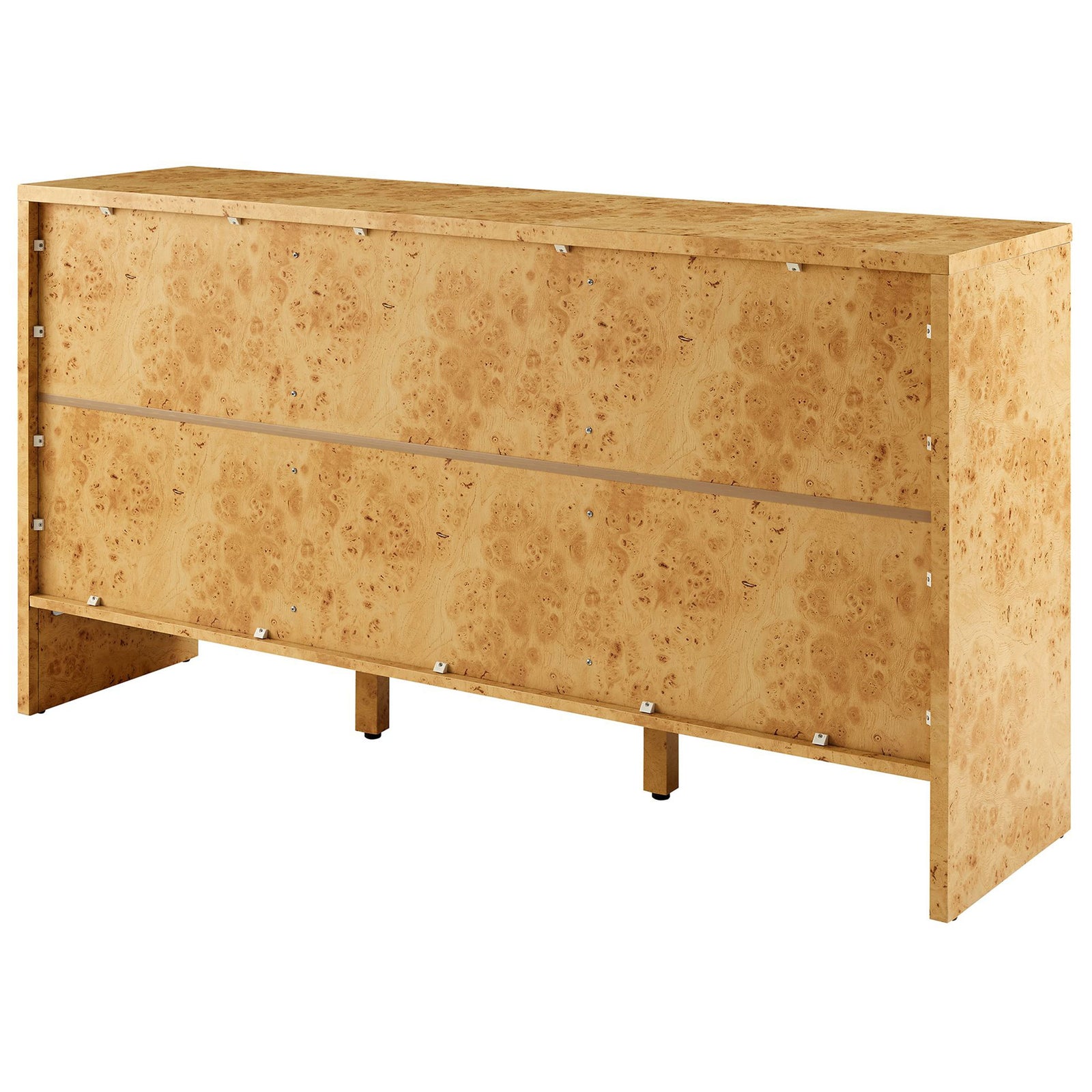 Back of the Hudson burl wood sideboard with matching finish and sturdy support legs || EEI-6860-BUR || back_angle_studio