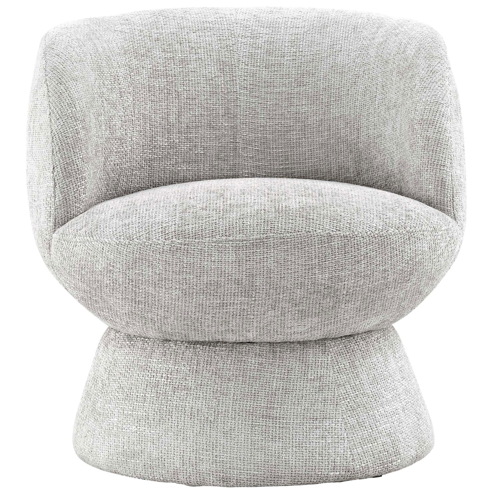 Plush dove gray chenille barrel chair with 360-degree swivel, tailored curves, and supportive foam comfort. || EEI-6863-DOV || front_studio