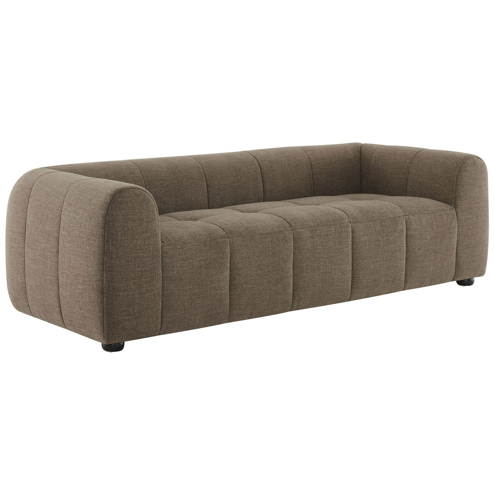 Mocha fabric sofa with deep grid tufted seat and rounded arms for modern lounging || EEI-6866-MOC || front_angle_studio
