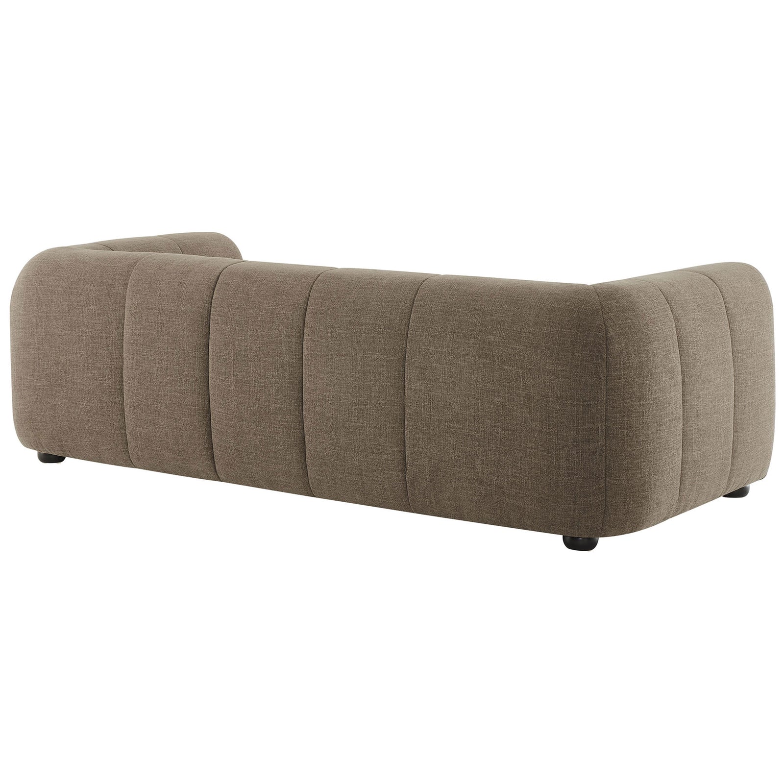 Mocha upholstered sofa with softly rounded back and stitched panels for a sculpted modern look || EEI-6866-MOC || back_angle_studio