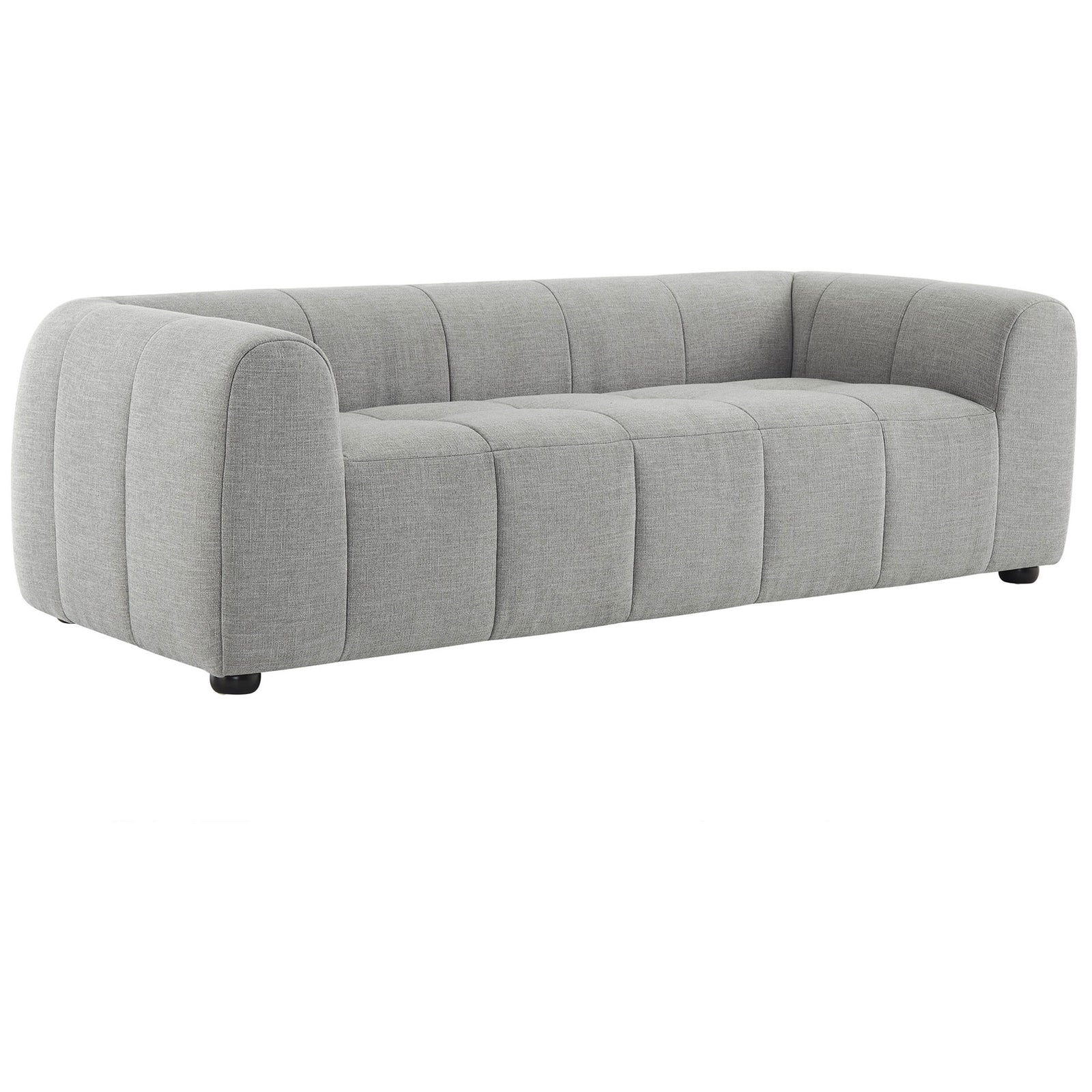 Generously cushioned pewter sofa with low profile and deep seating that invites you to lounge and unwind || EEI-6866-PEW || front_angle_studio