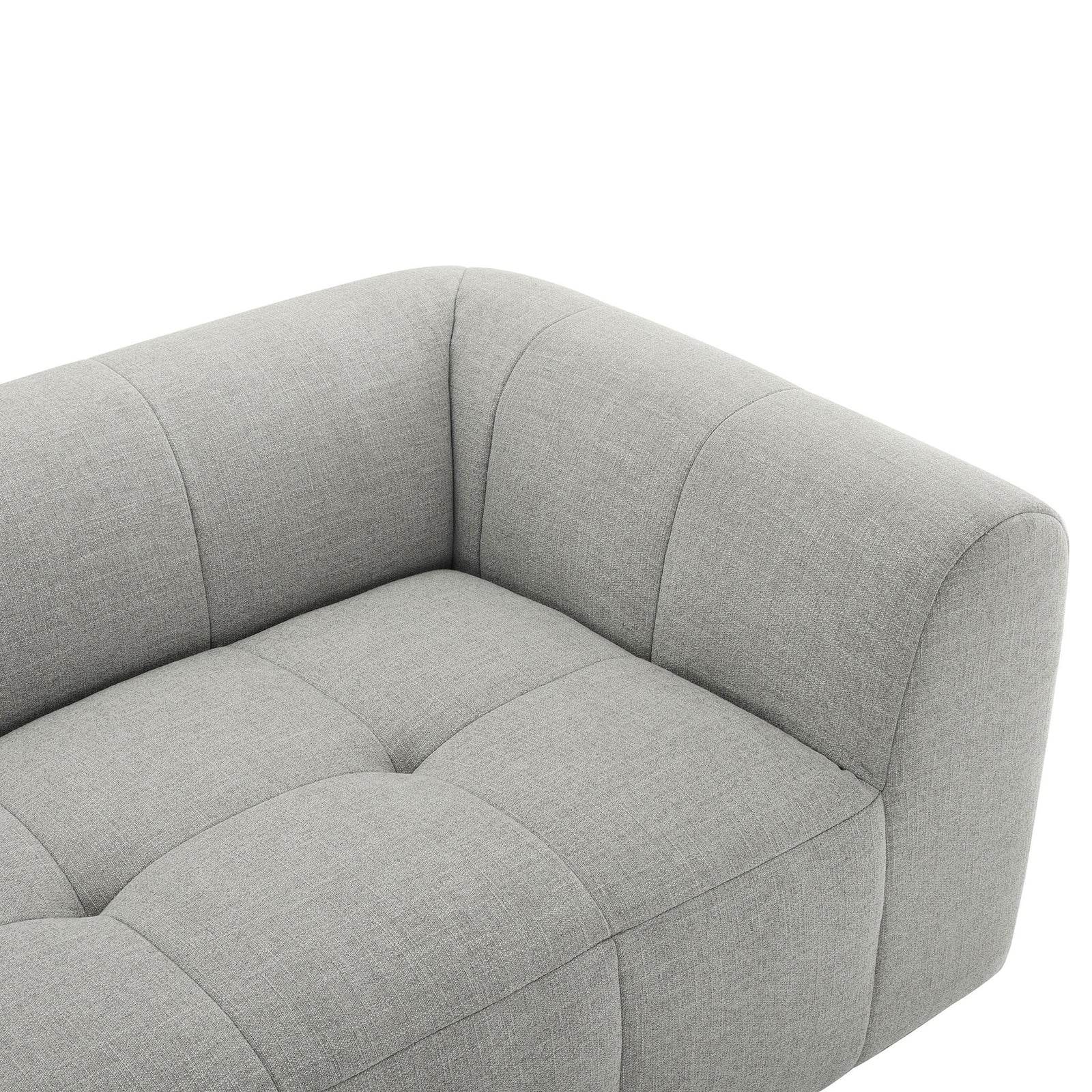 Soft textured pewter upholstery with grid tufted seat and gently rounded arm for extra comfort || EEI-6867-PEW || detail_studio