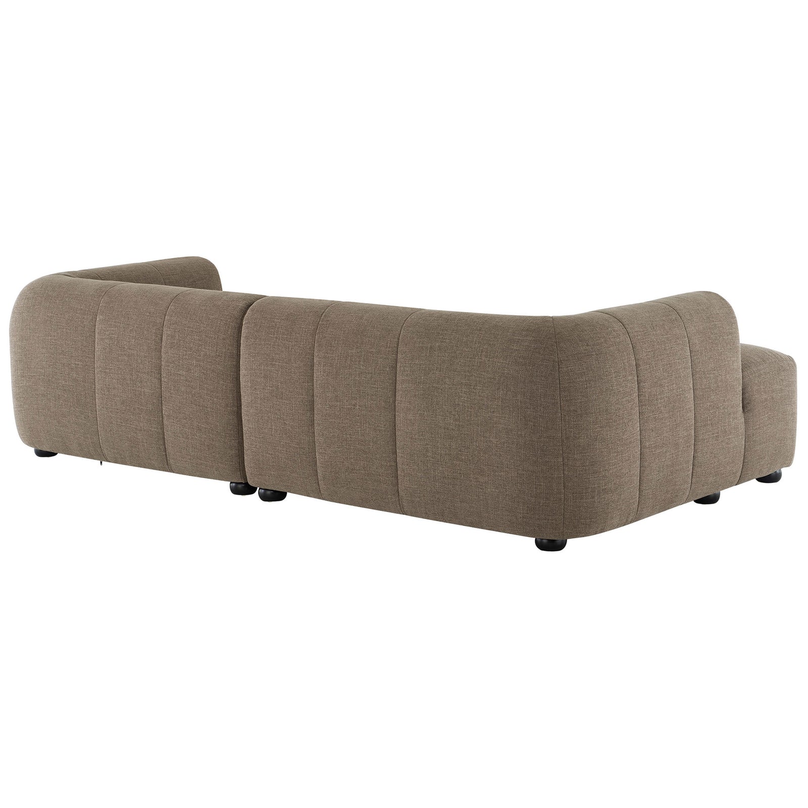 Softly curved back of the Liana left-facing mocha sectional features tailored seams and plush support || EEI-6868-MOC || back_angle_studio